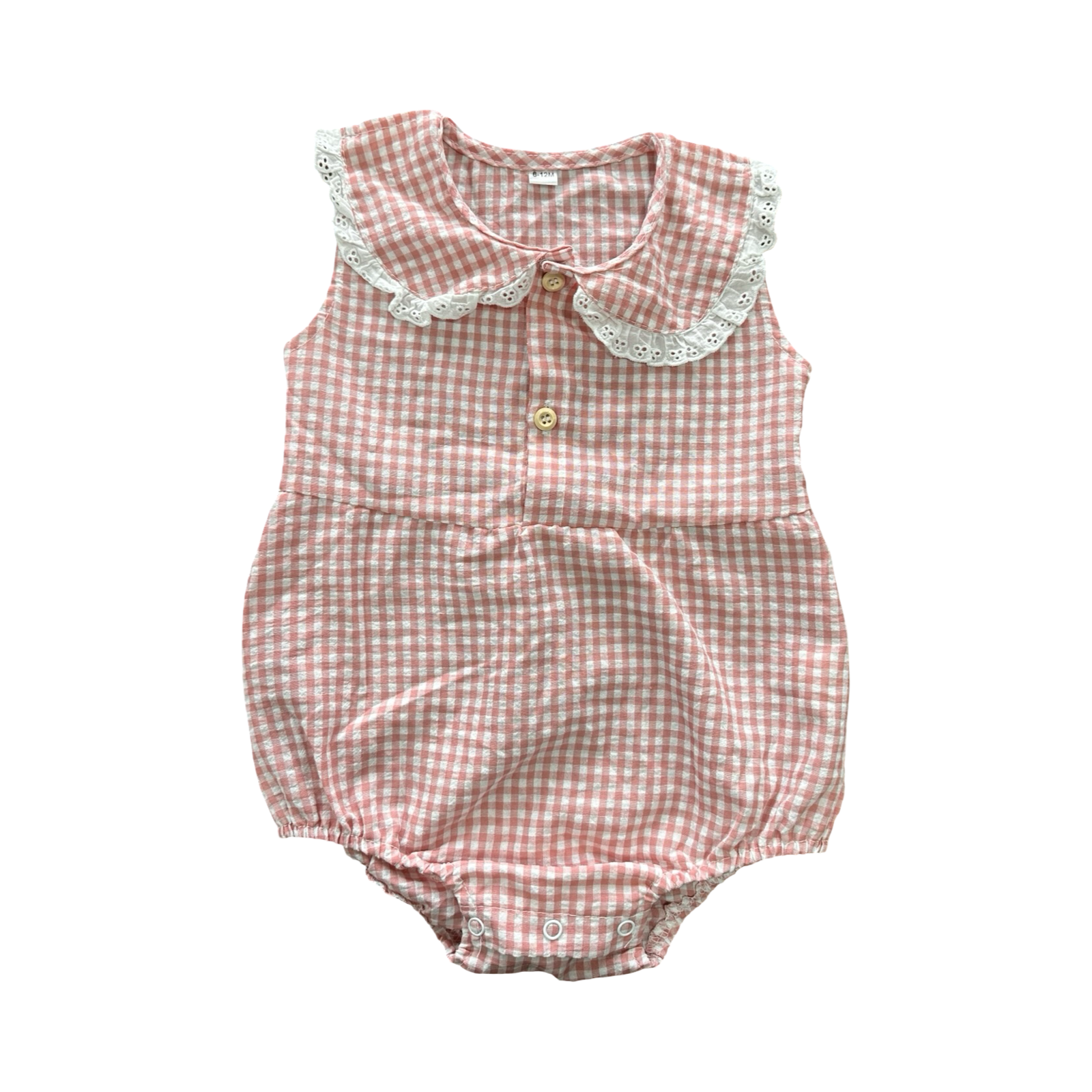 6-12M Peach & White Gingham Bodysuit with Peter Pan Collar