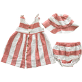 3-6M White & Red 3pc Cotton Dress, Bloomer & Sun Hat - Woolworths