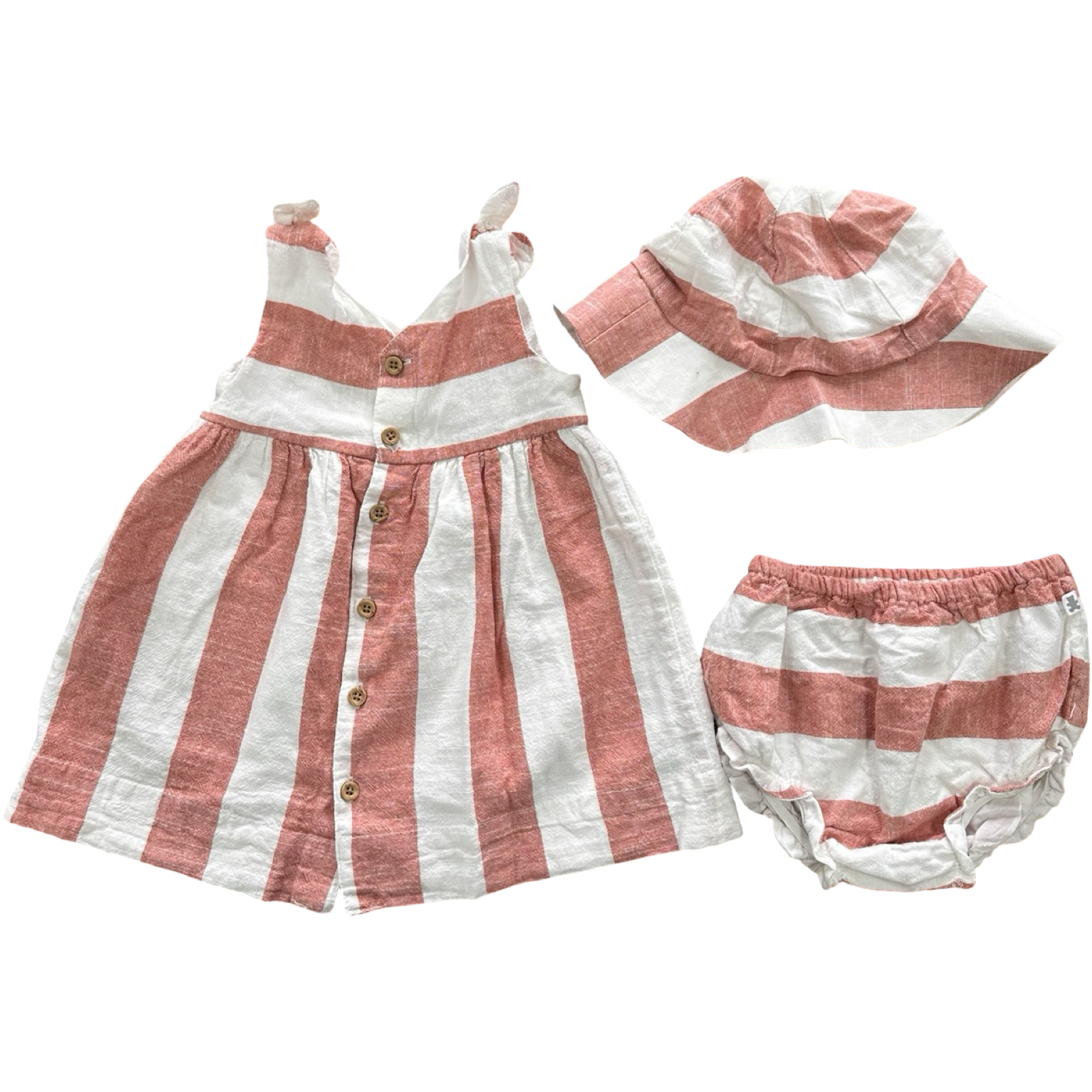 3-6M White & Red 3pc Cotton Dress, Bloomer & Sun Hat - Woolworths