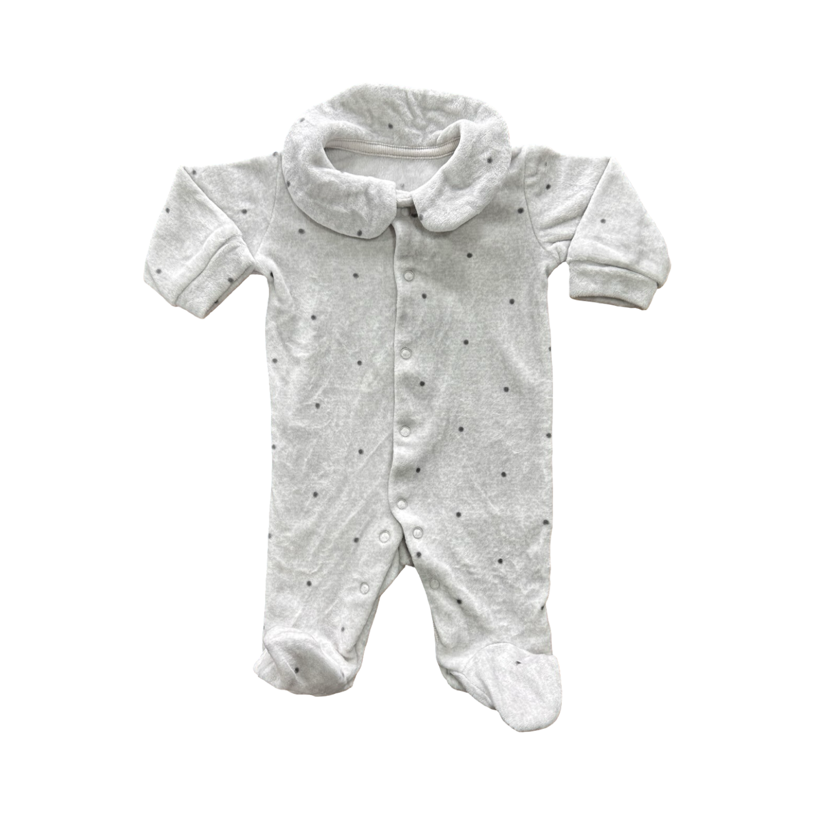 Newborn Grey Polka Dot Fleece Onesie with Zip and Peter Pan Collar - Woolworths