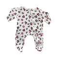 Newborn Pink, White & Black Leopard Zipper Babygrow - Tiny Tots