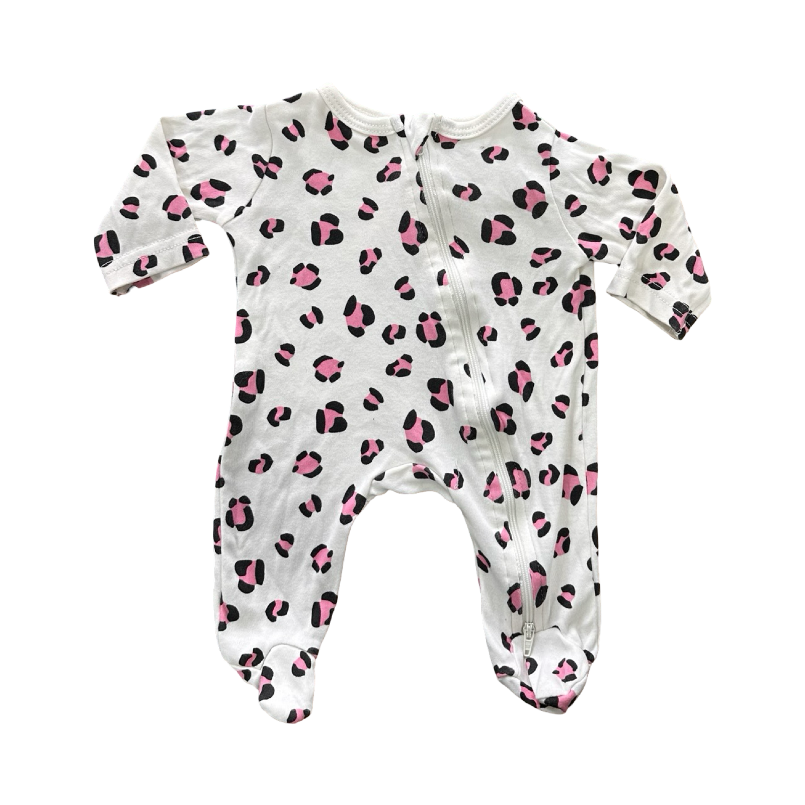 Newborn Pink, White & Black Leopard Zipper Babygrow - Tiny Tots