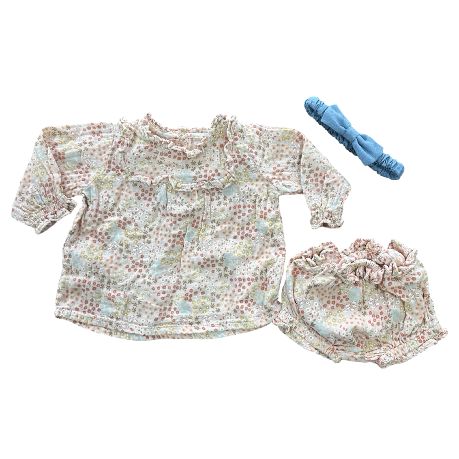 1-3M 2pc Pink Floral Cotton Set with Bloomer & Headband - Woolworths