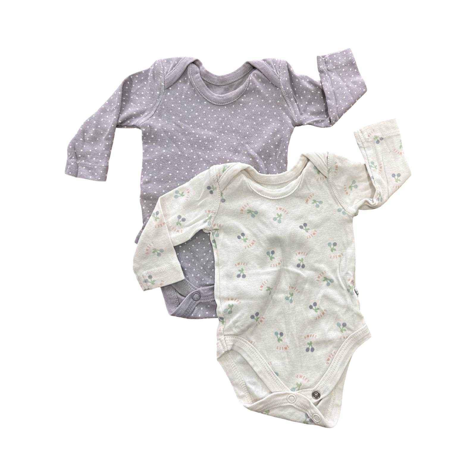 Newborn 2pc Grey & White Long Sleeve Bodysuits - Woolworths