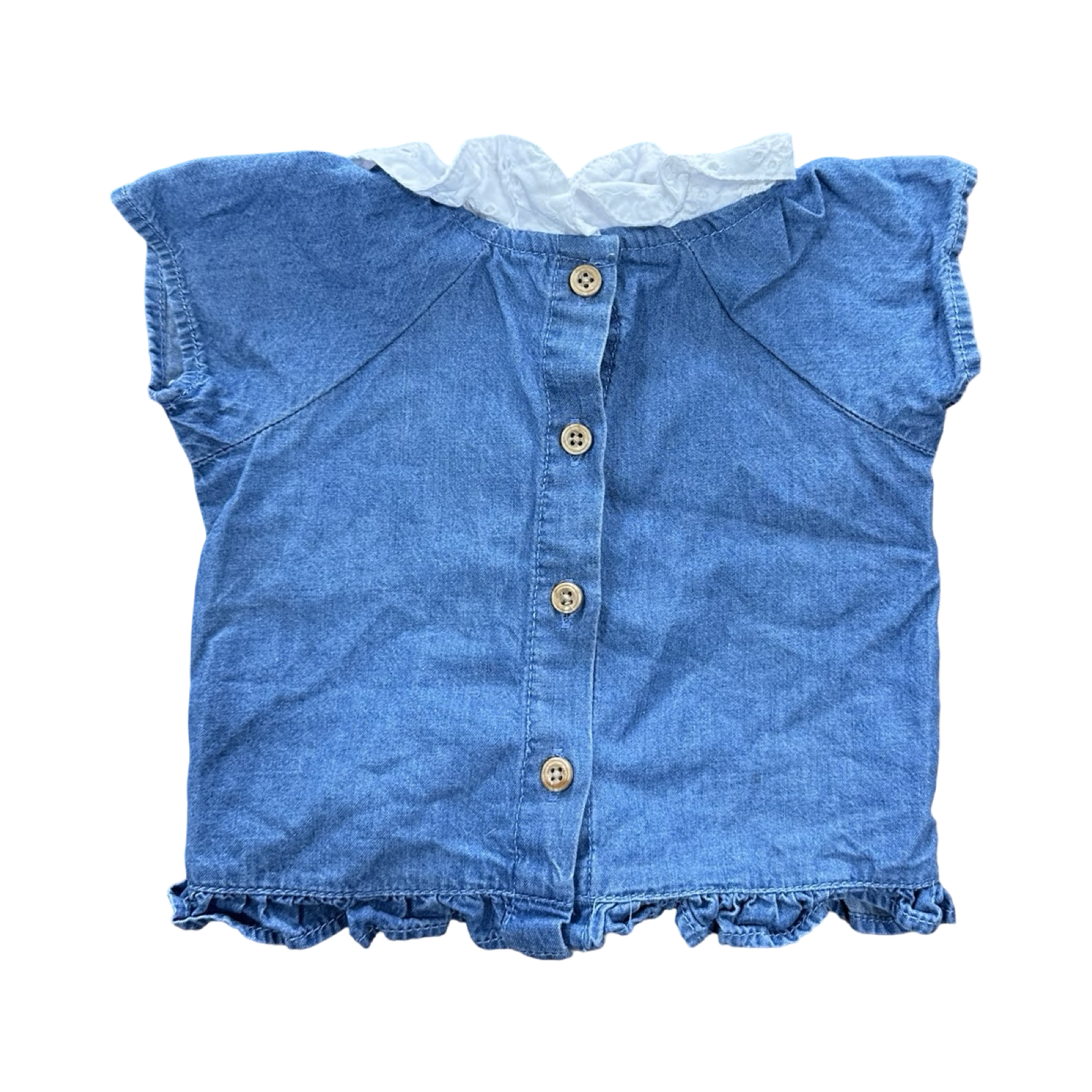 3-6M Chambray Buttoned Top with Cotton Lace Collar - Woolworths