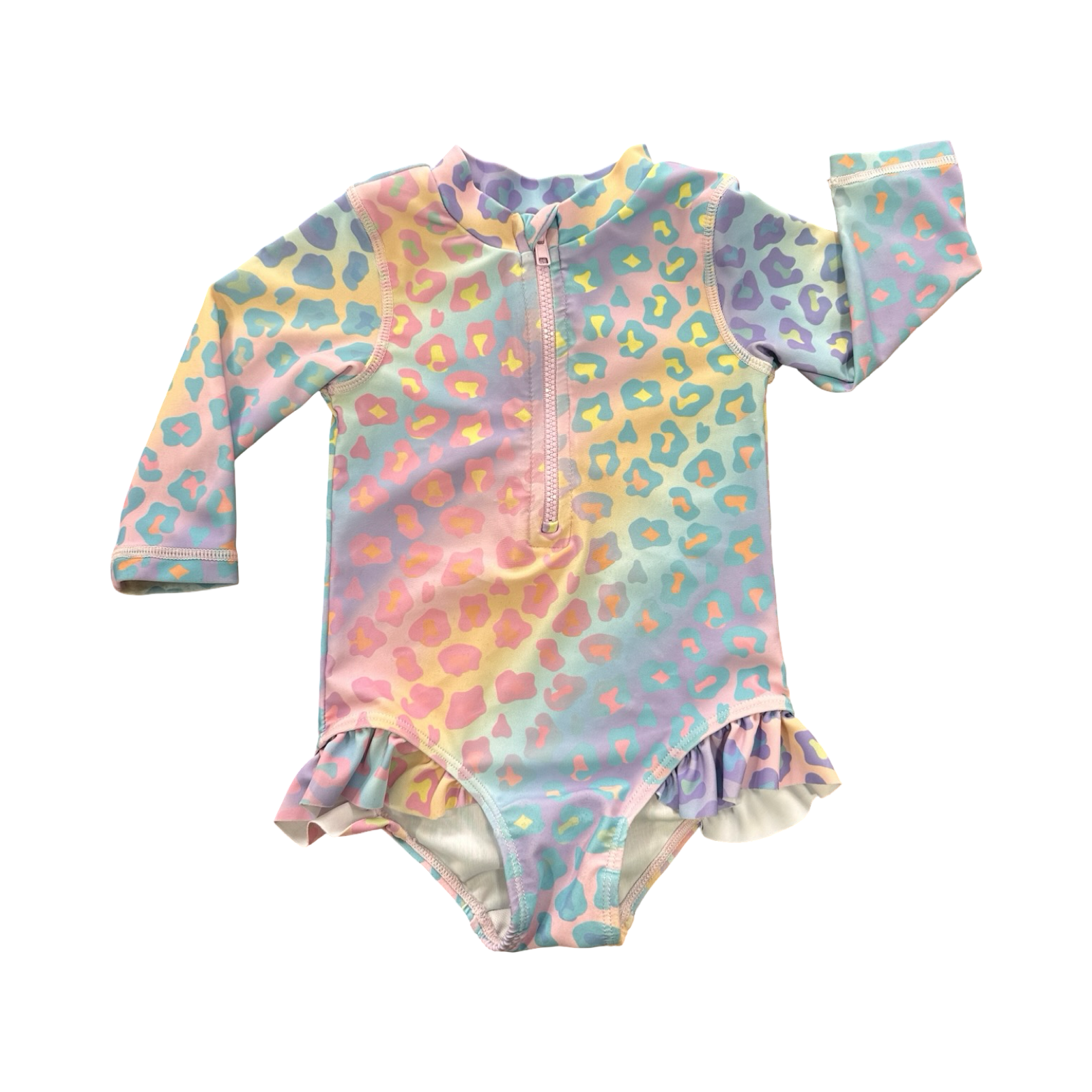 3-6M Multicoloured Long Sleeve Girls Swimming Costume with Zip - Tiny Tots