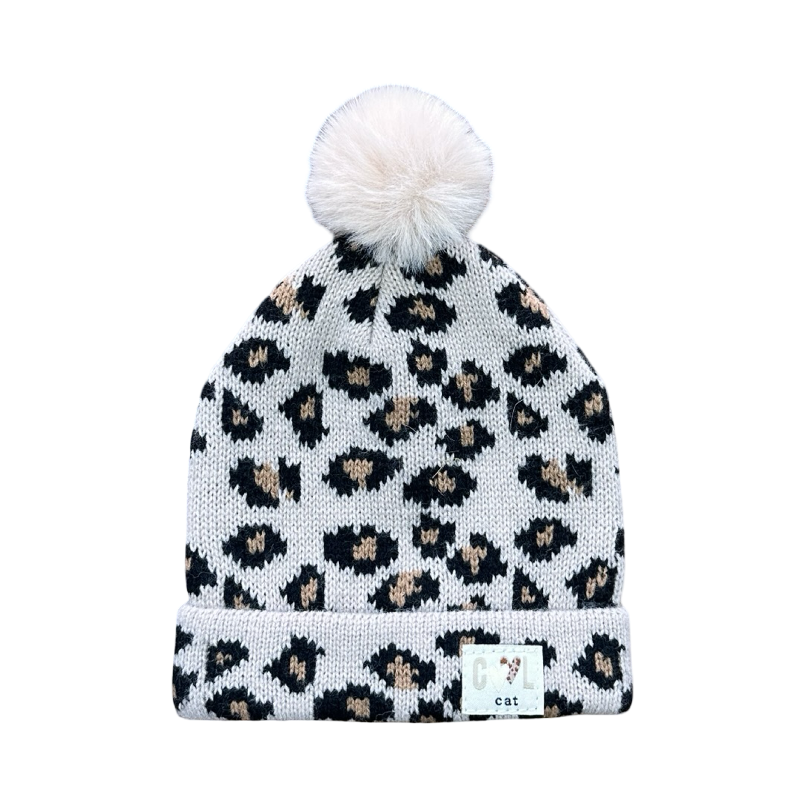 12-24M Leopard Knitted Beanie with Pom Pom - Ackermans
