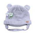 3-6M Knitted Mauve Beanie with Flowers - Woolworths