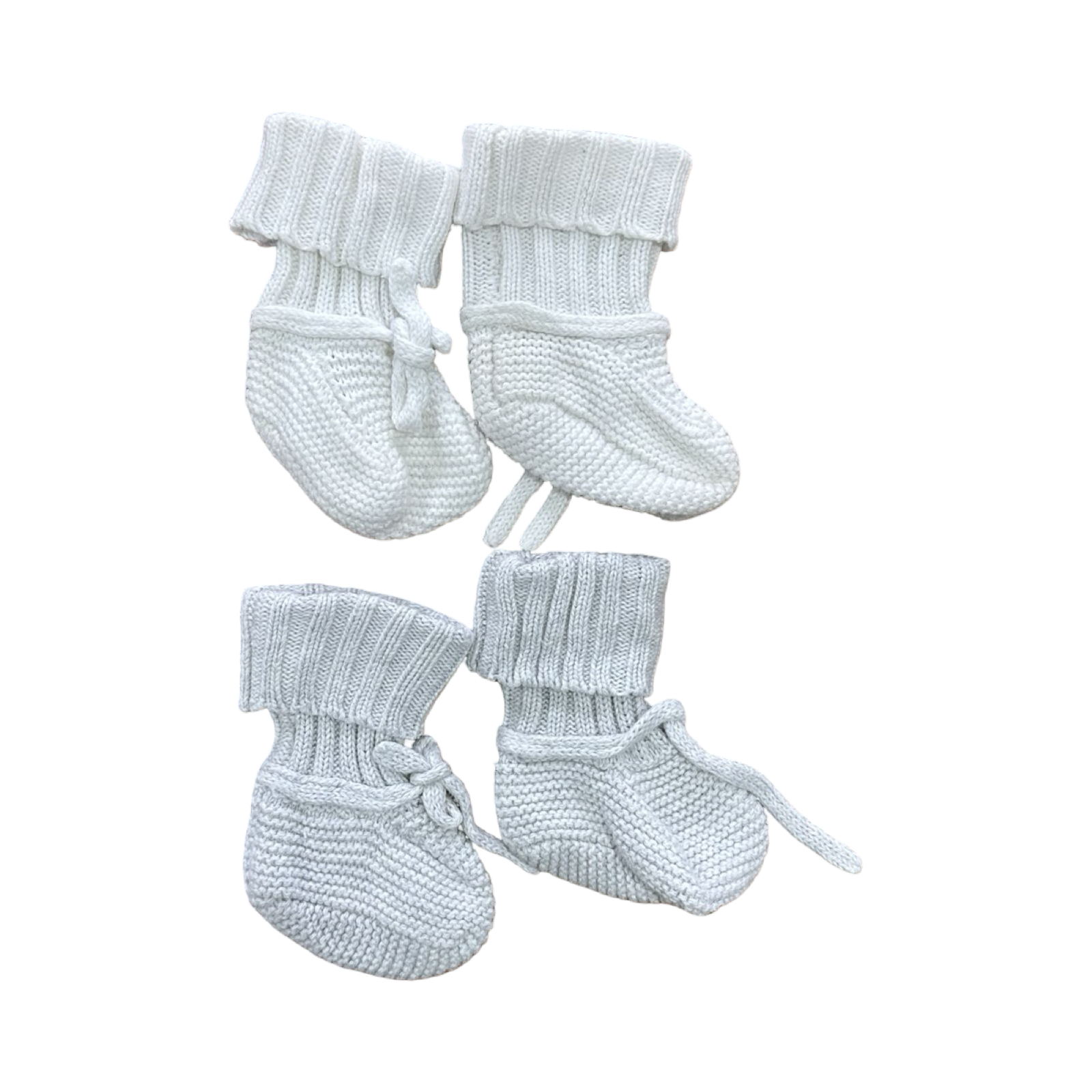 Size 1 2pc White & Grey Knitted Booties