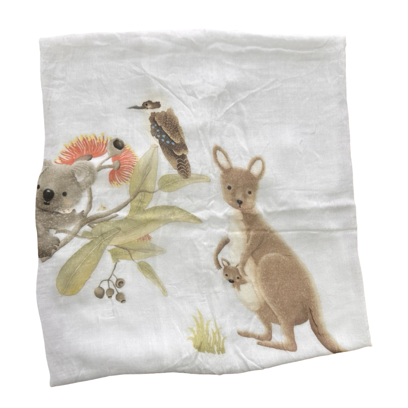 White Kangaroo & Koala Muslin Blanket - Bubba Blue Australia