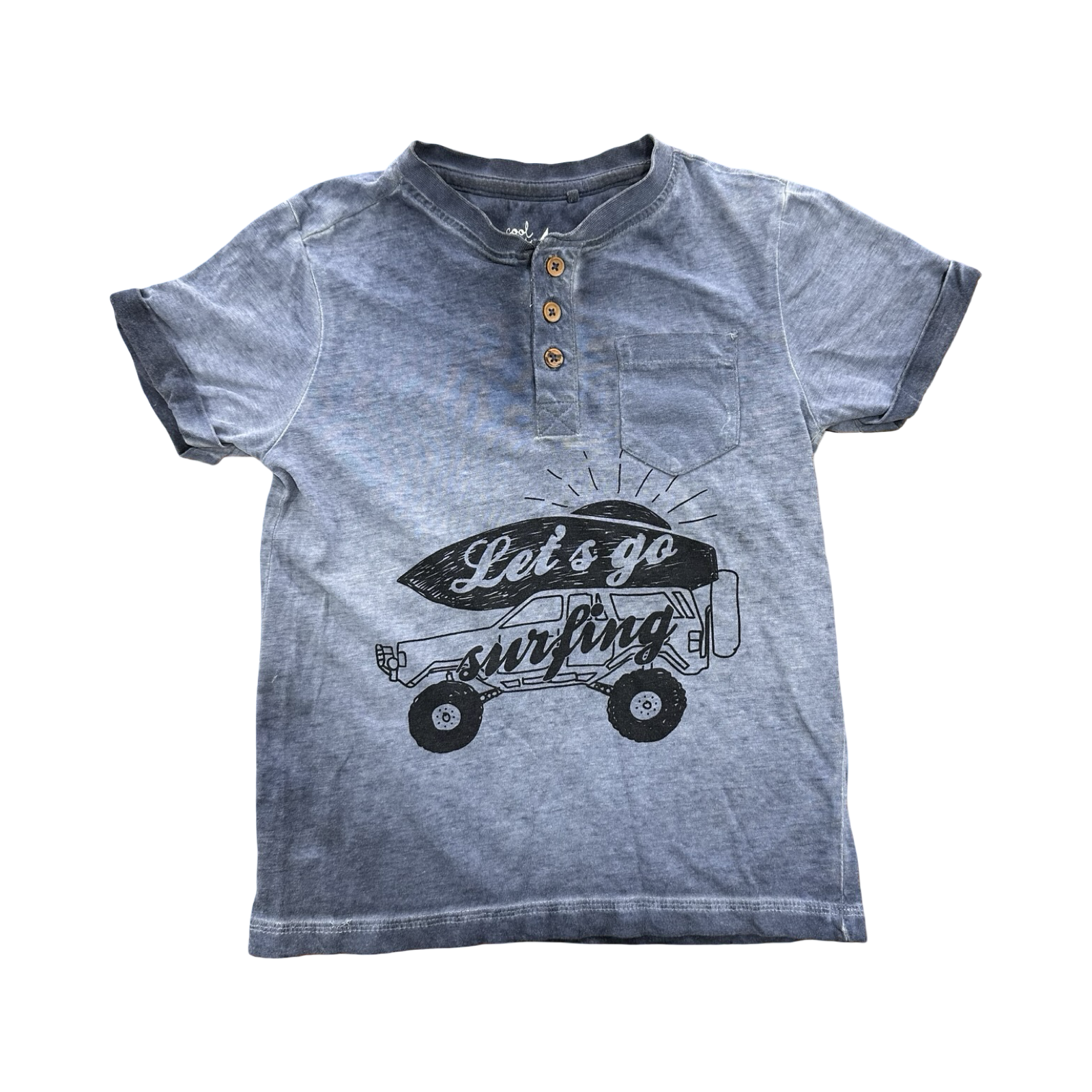 4Y Blue Washed Look Let's Go Surfing T-Shirt - Woolworths