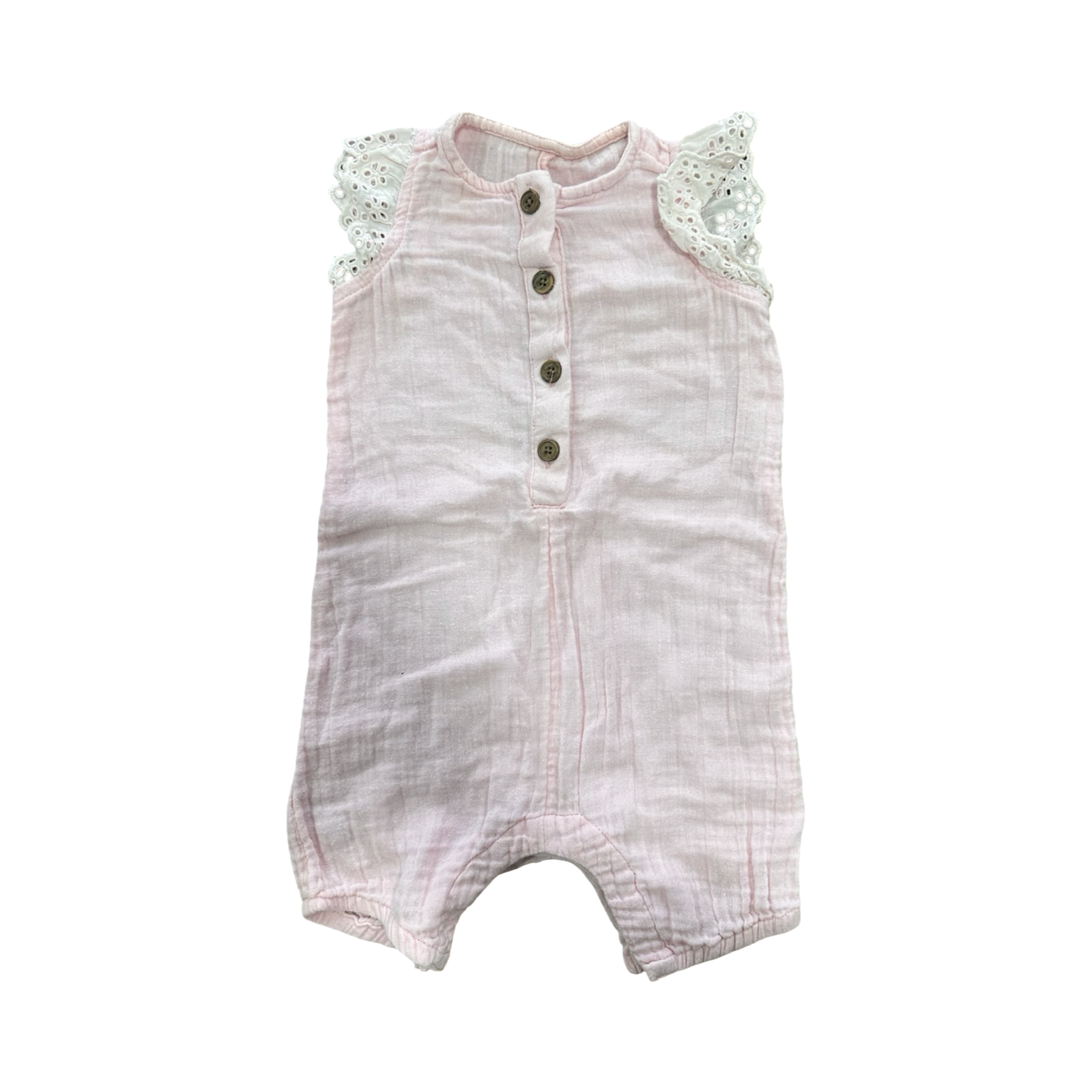 6-12M Pink Cotton Romper with Lace Detail - Woolworths
