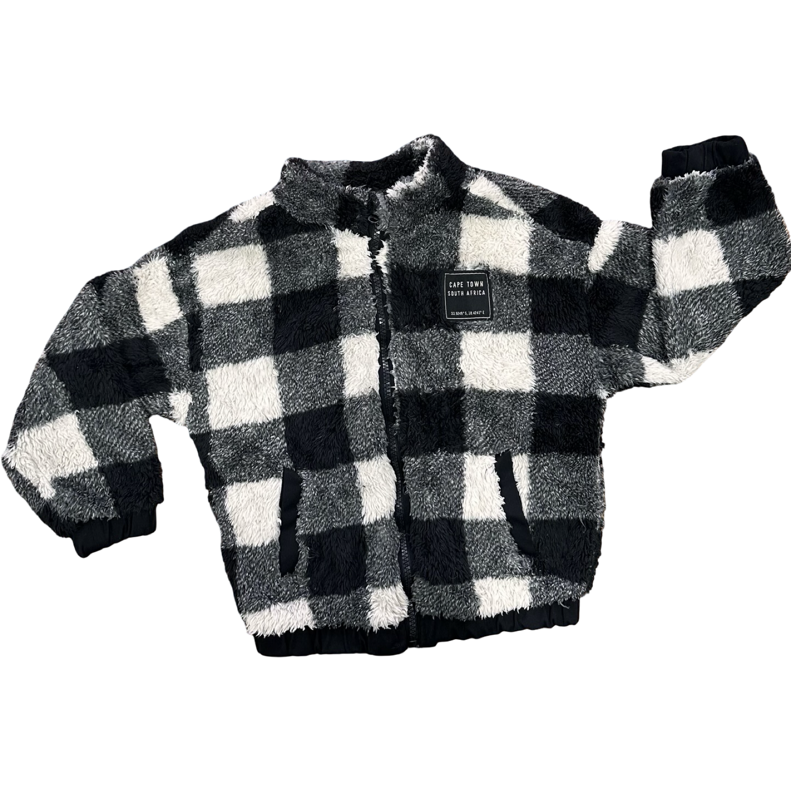 6-7Y Black & White Check Fleece Zipper Jacket - Real Kids