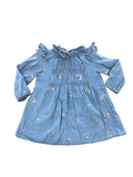 9-12M Chambray Dress with Flower Embroidery Detail
