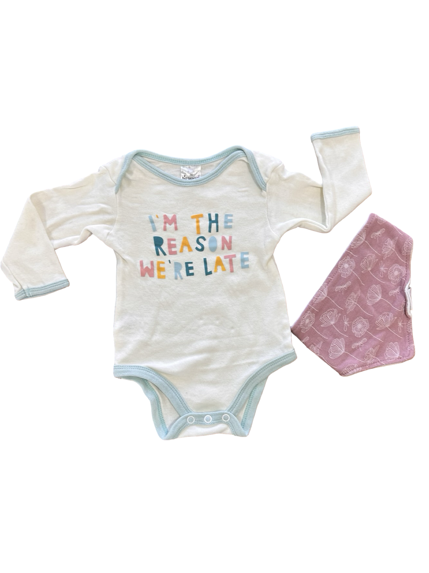 3-6M I'm The Reason We're Late Bodysuit with Bandana Bib - Juniors / Ackermans