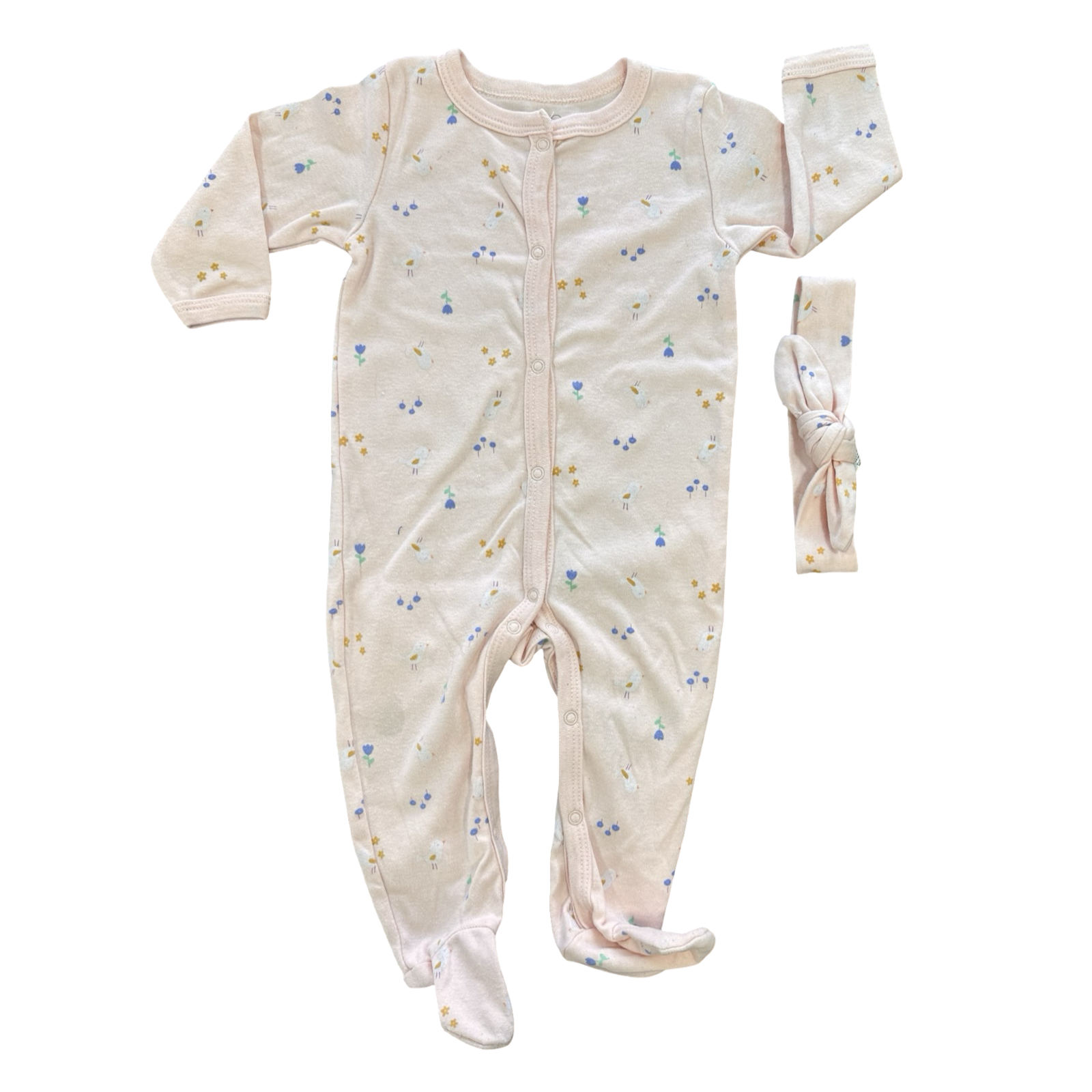 6-9M Peach Bird Snapper Babygrow with Headband - René Rofé