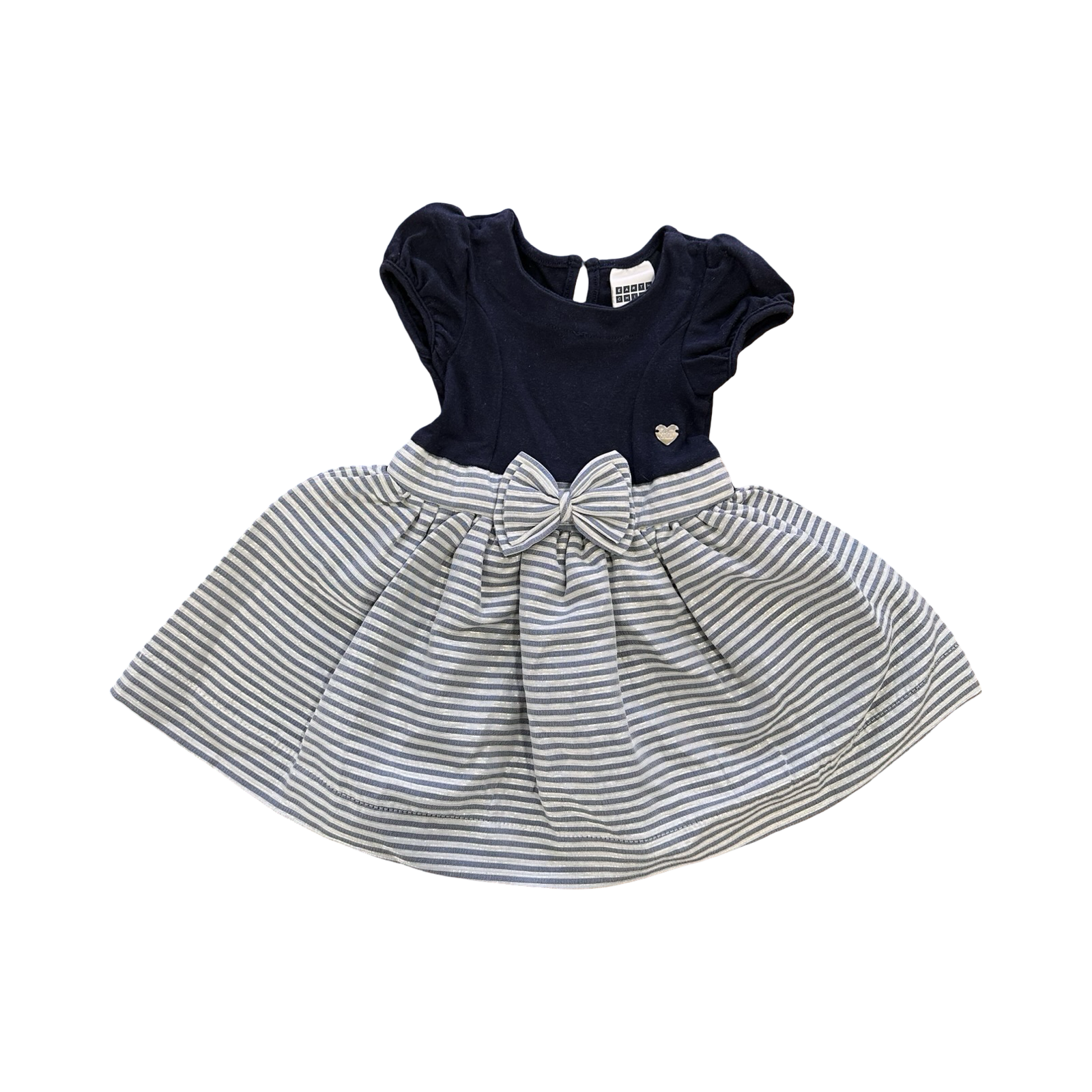12-18M Navy, White & Gold Super Cute Dress with Bow - Earthchild