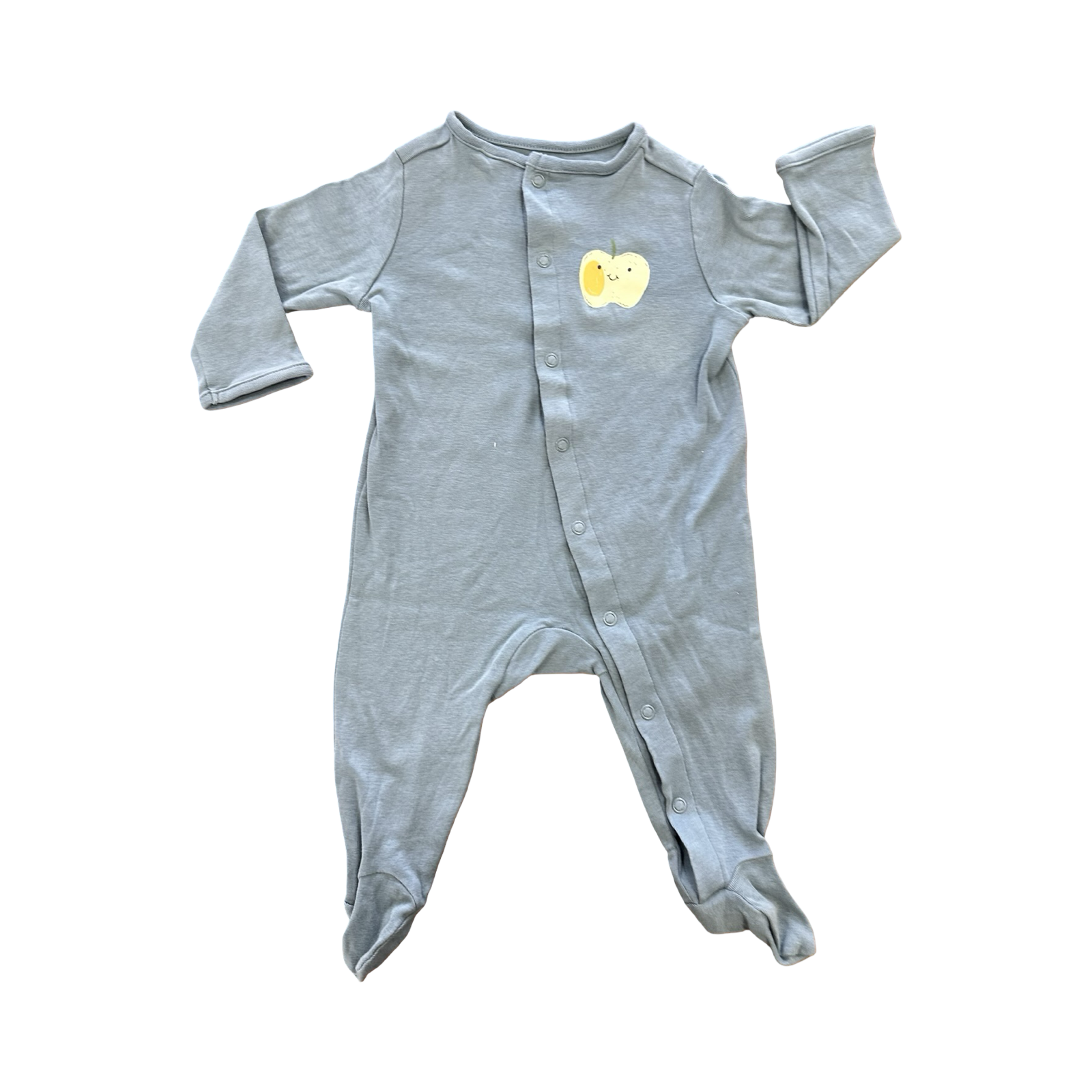 4-6M Blue Apple Snapper Babygrow - Grüner Knopf