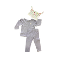 6-9M 3pc Purple Long Sleeve Set with Floral Beanie - Nutmeg / Naartjie
