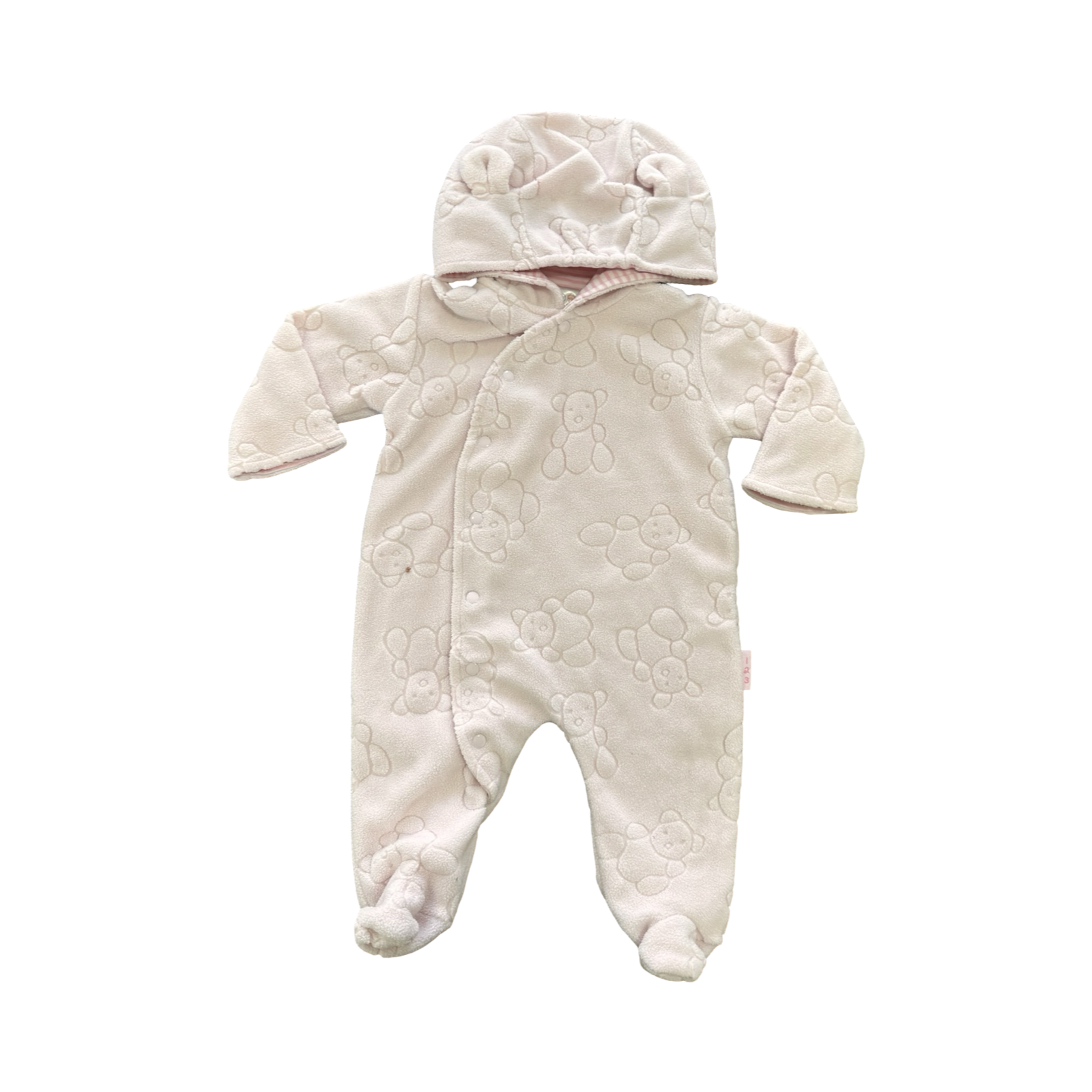 0-3M Pink Bear Lined Snapper Onesie - OneTwoThree