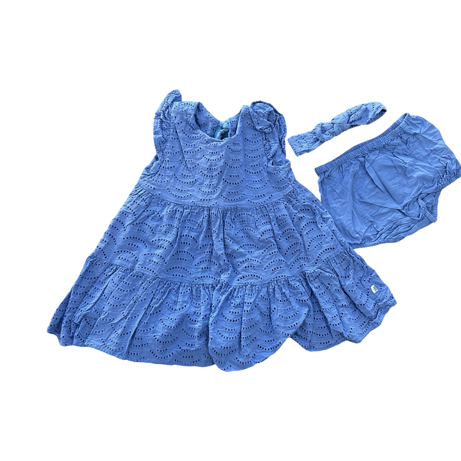 6-12M Cotton Lace Blue Dress with Bloomer & Headband - Woolworths