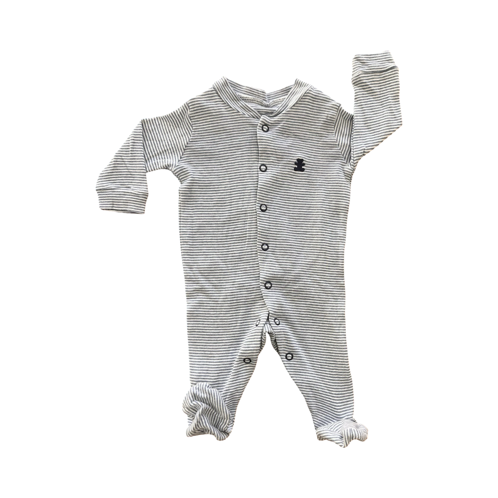 Newborn Dark Blue & White Stripe Cotton Snapper Babygrow - Woolworths
