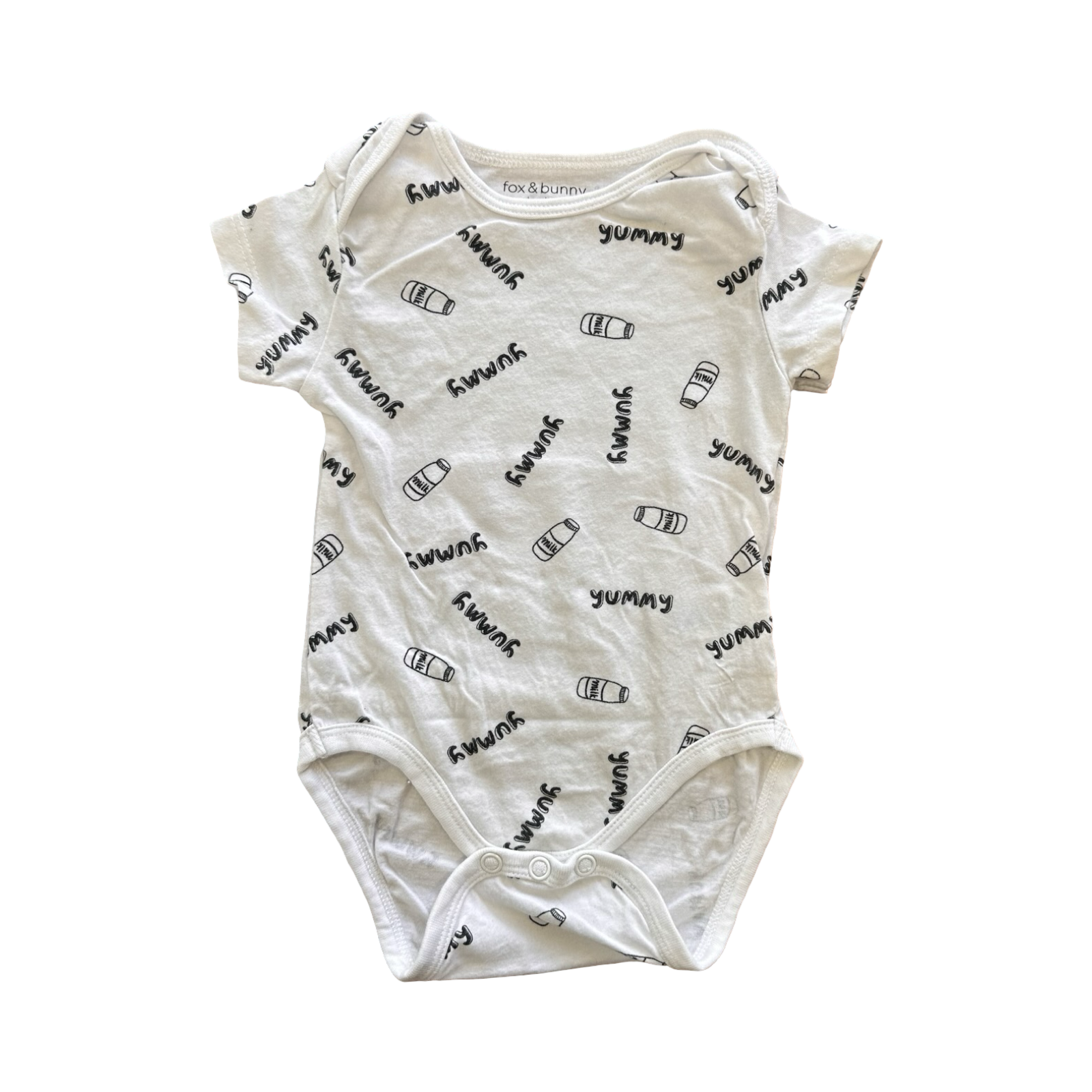 3-6M White & Black Yummy Bodysuit - fox & bunny