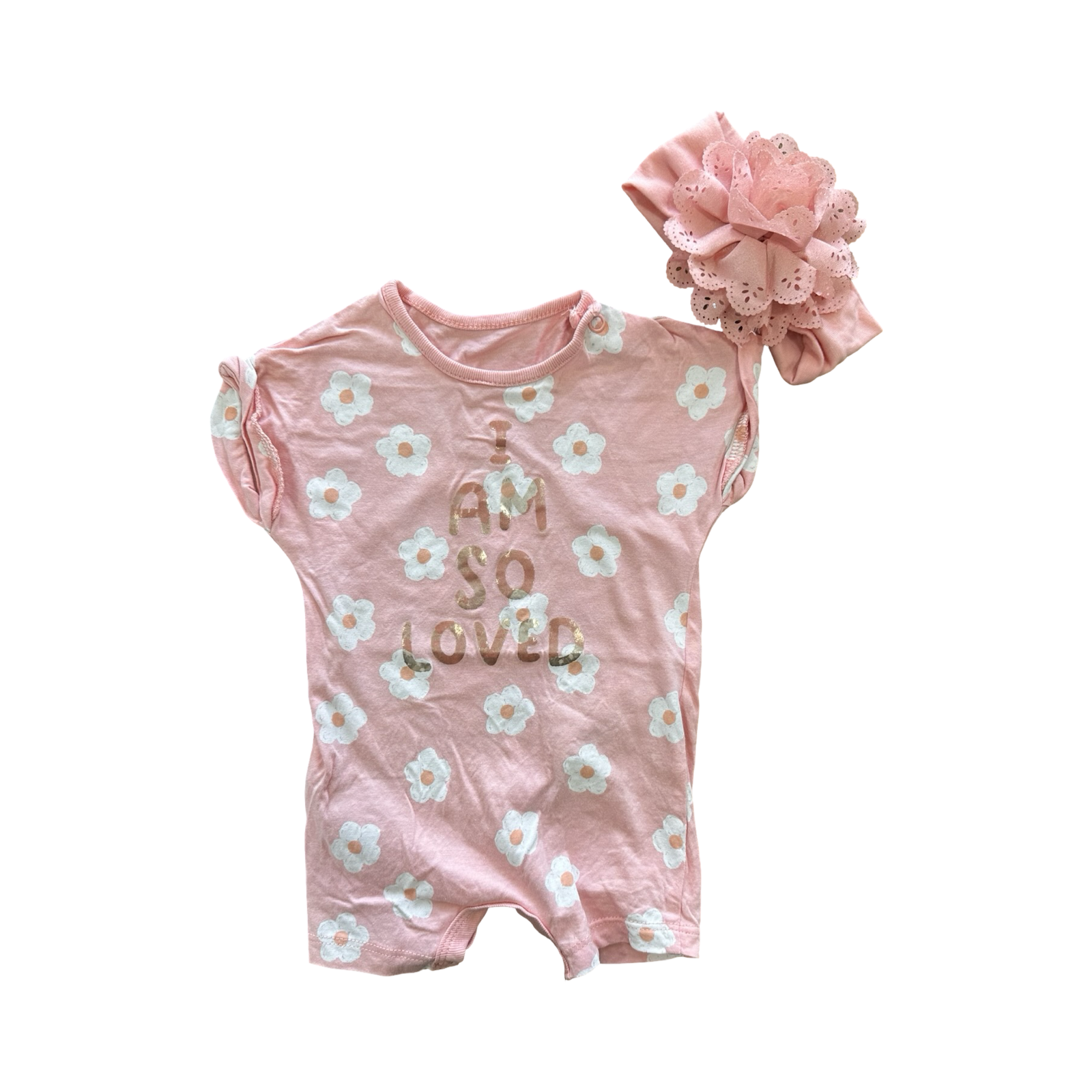 1-3M Pink I Am So Loved Daisy Romper & Headband - Woolworths