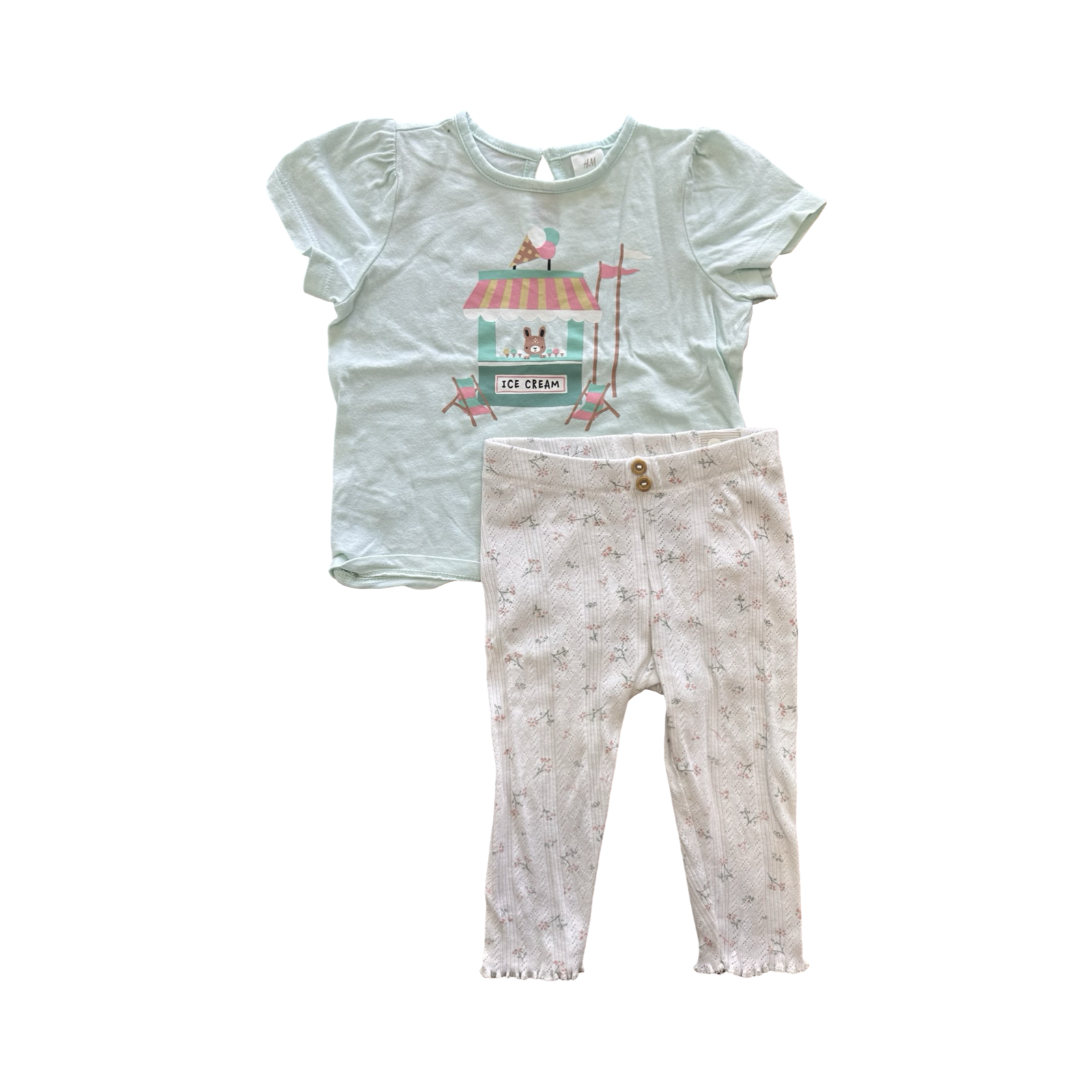 6-9 2pc Light Blue Ice Cream Stand Set with Floral Leggings - Woolworths