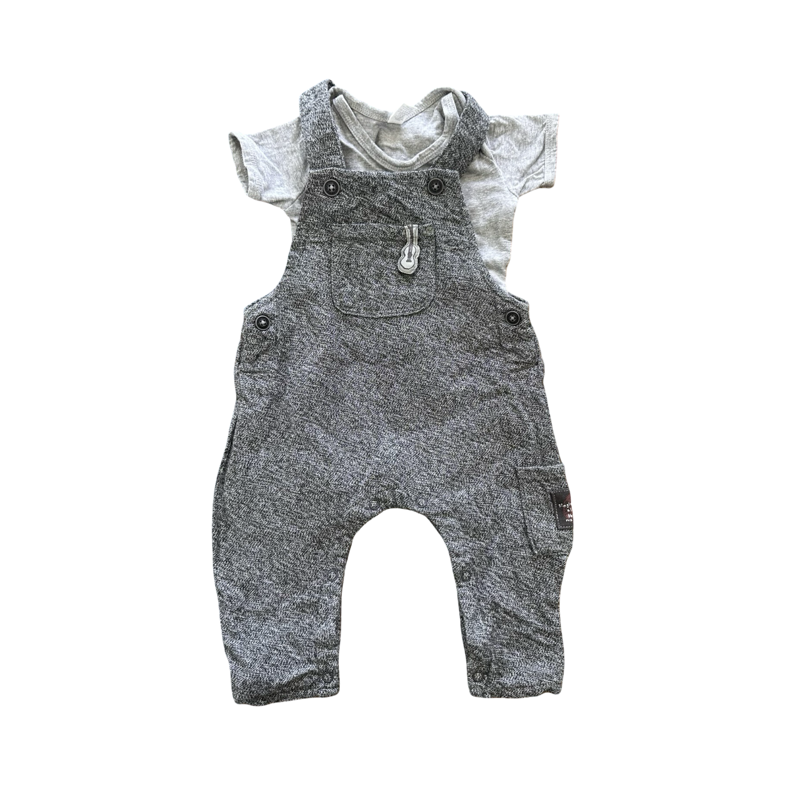 3-6M Black Melange Lined Dungaree with Grey Bodysuit - LC Waikiki / Tiny Tots