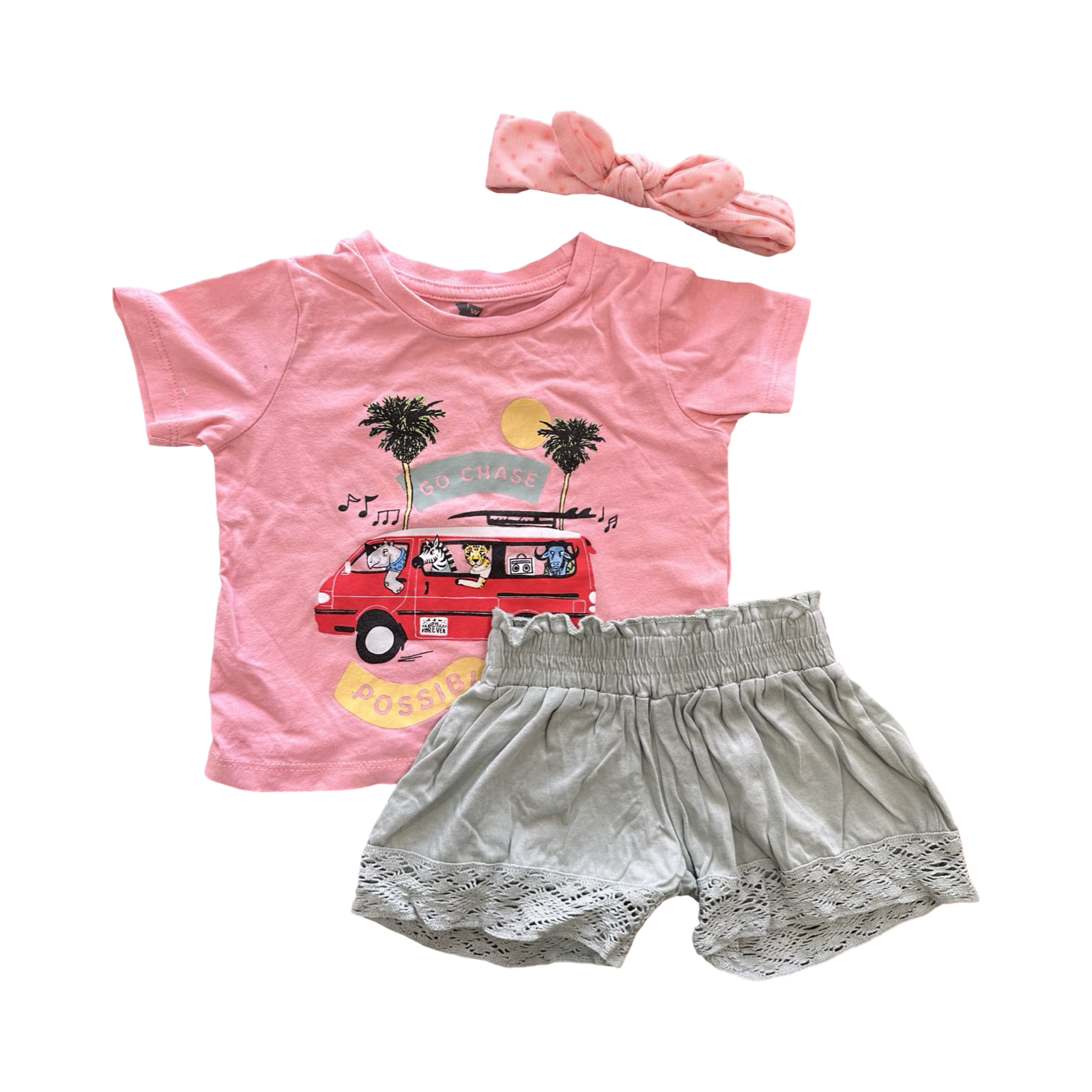 6-12M Pink & Green 2pc Go Chase Possibilities Set with Headband - Woolworths / Babies & more