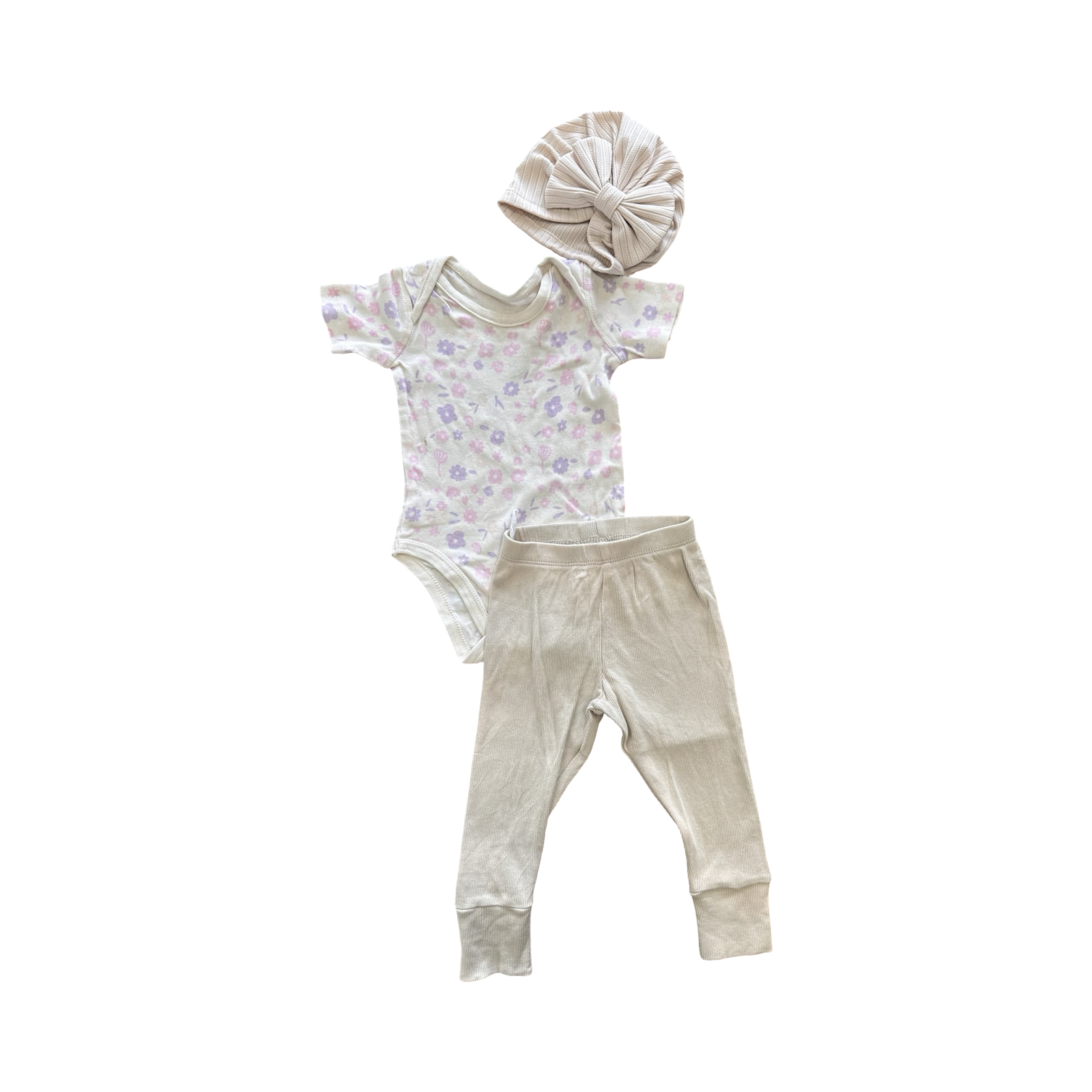 6-12M 3pc Leggings & Floral Bodysuit with Turban - Woolworths / H&M