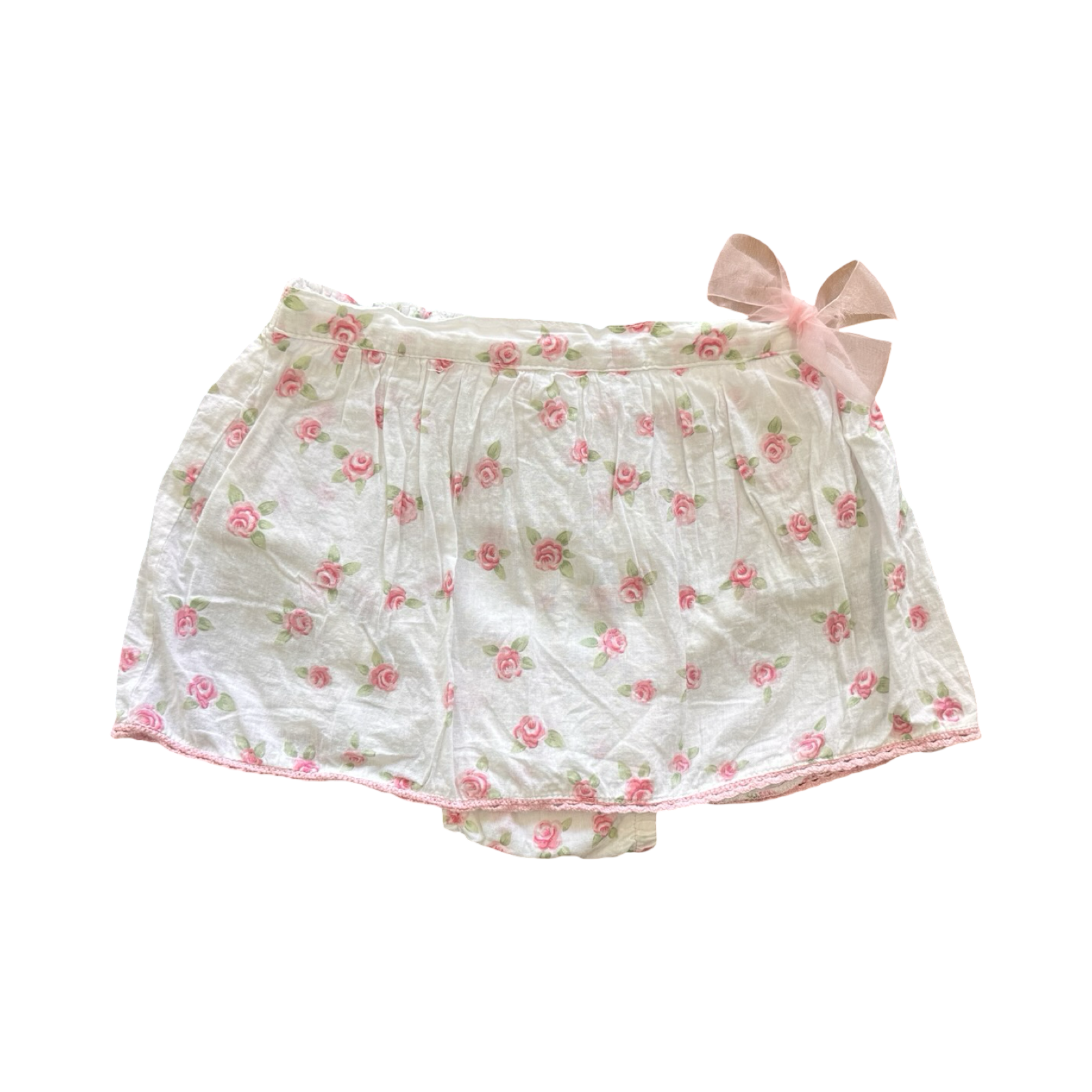 6-12M White & Pink Rose Cotton Skort (Skirt/Short)