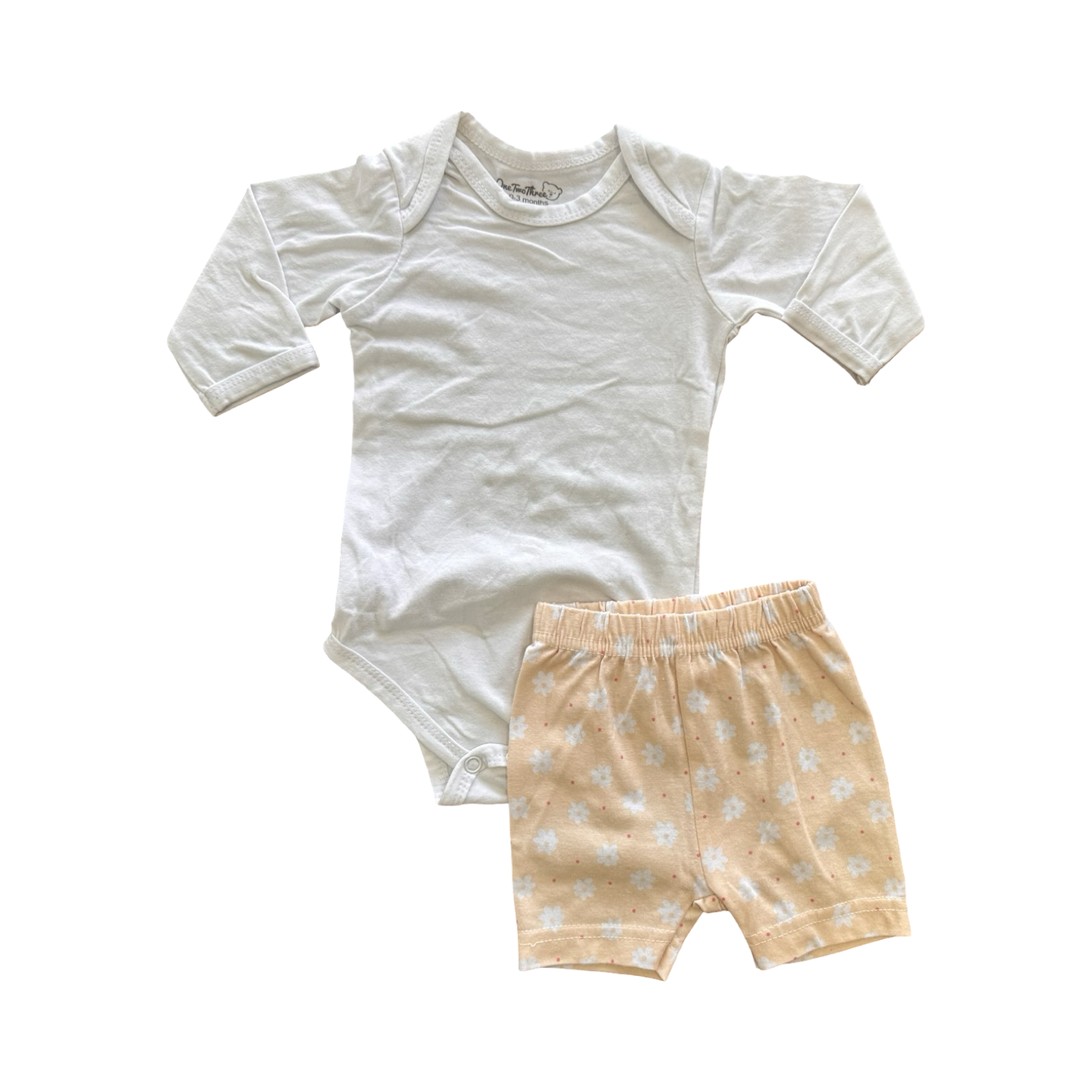 0-3 2pc Peach & White Flower Set - OneTwoThree / Cuddlesome