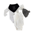 3-6M 4pc Grey & White Bodysuits with Beanie & Bandana Bib - Woolworths / LC Waikiki