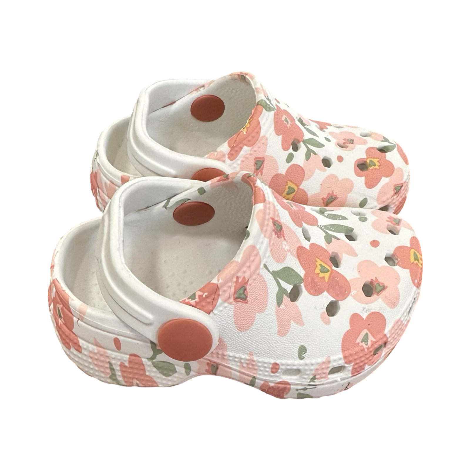 Size 1 White & Pink Floral Croc Style Shoes