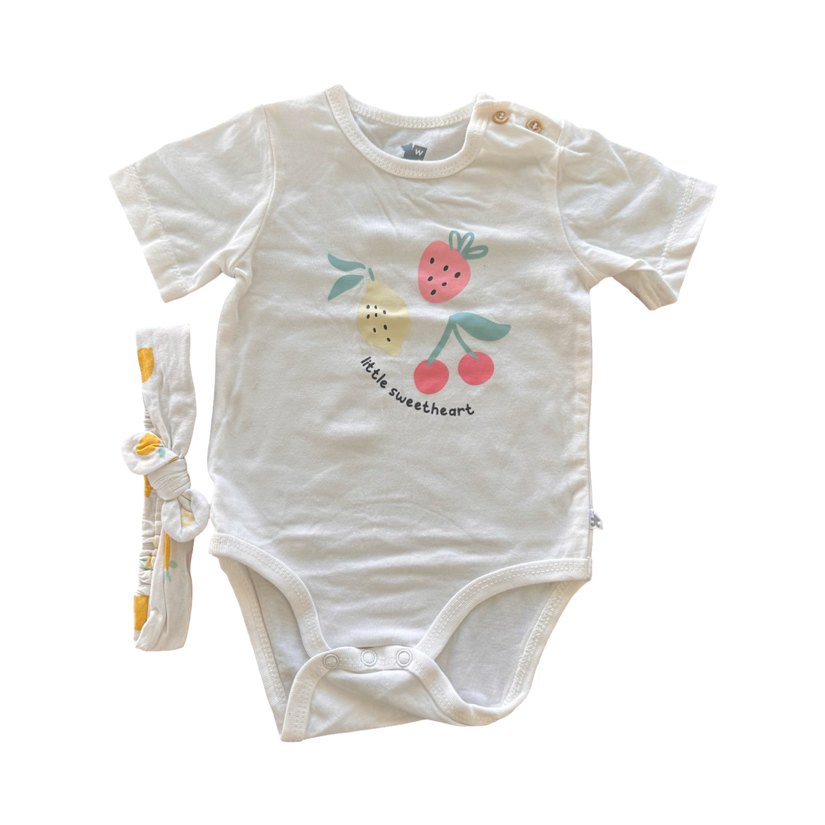 3-6 Little Sweetheart White Bodysuit with Headband - Woolworths