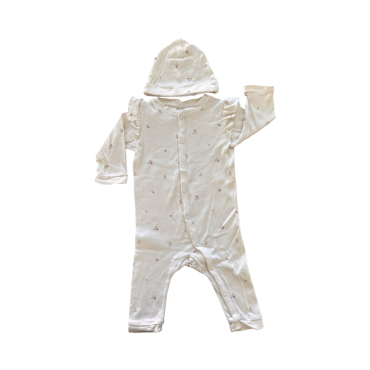 4-6M Cream & Classic Rose Babygrow with Beanie - H & M