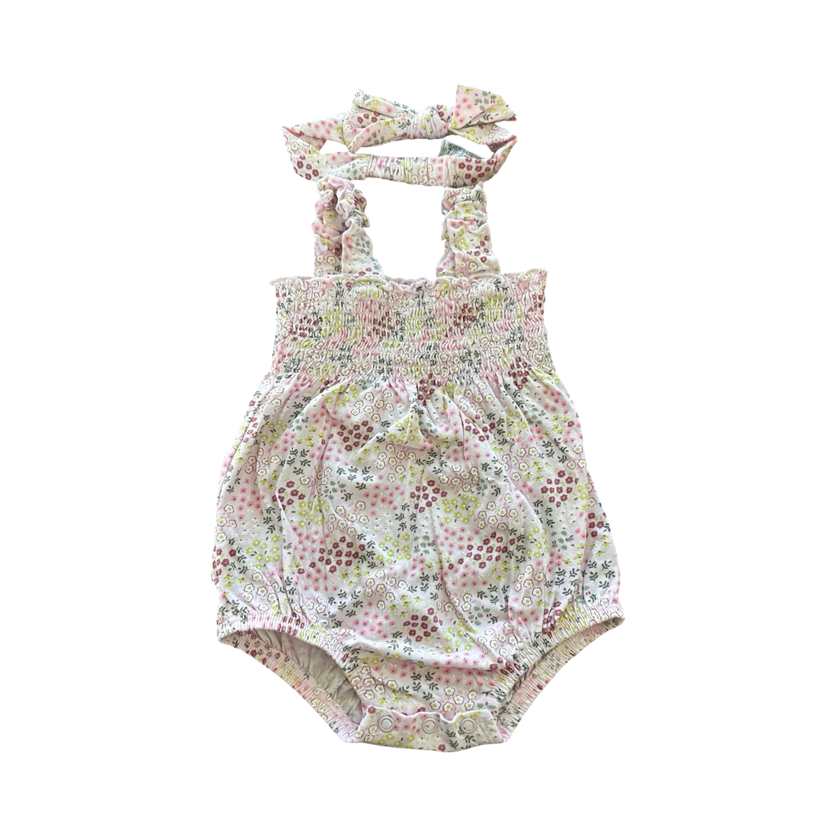 3-6M Pink Floral Elasticated Chest Romper with Headband - Woolworths