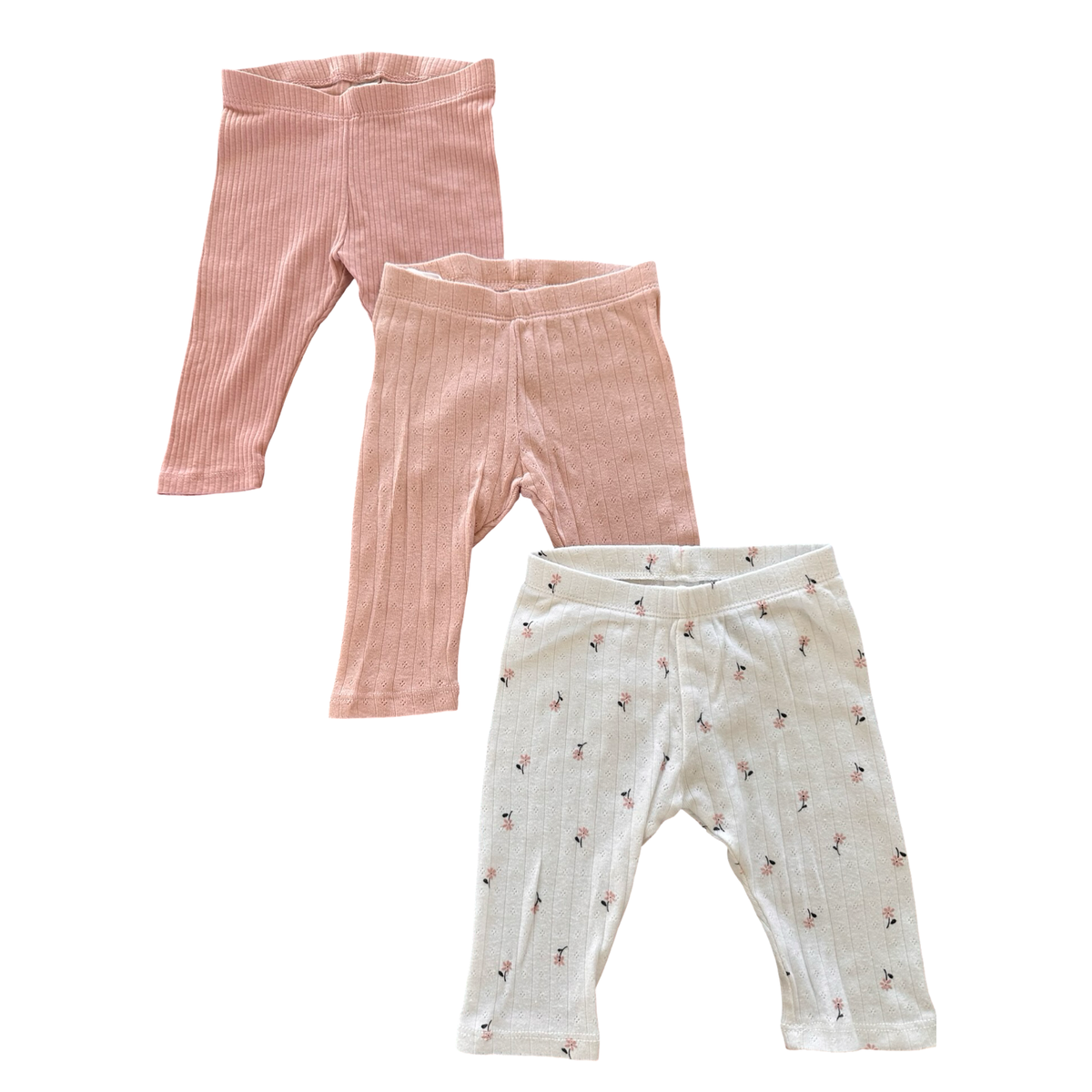 4-6M 3pc Cotton Pink & White Cotton Leggings - H & M