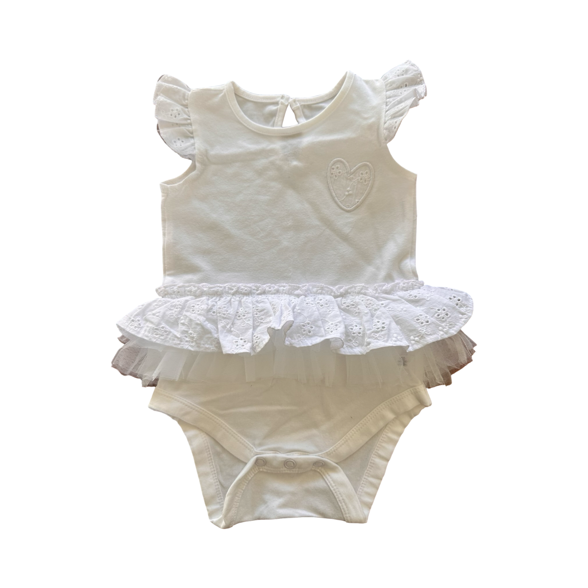 3-6M White Cotton Romper with Tulle & Lace Detail - Woolworths
