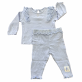 3-6M Blue Ribbed 2pc Cotton Set with Lace Detail - Woolworths