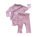2-4M Dusty Pink Ribbed Cotton Outfit with Frills - H & M