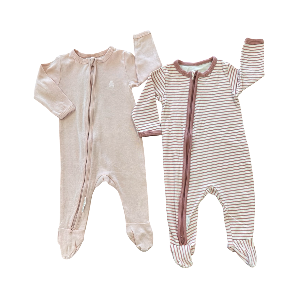 3-6M 2pc Pink & White Cotton Zip Babygrows - Woolworths
