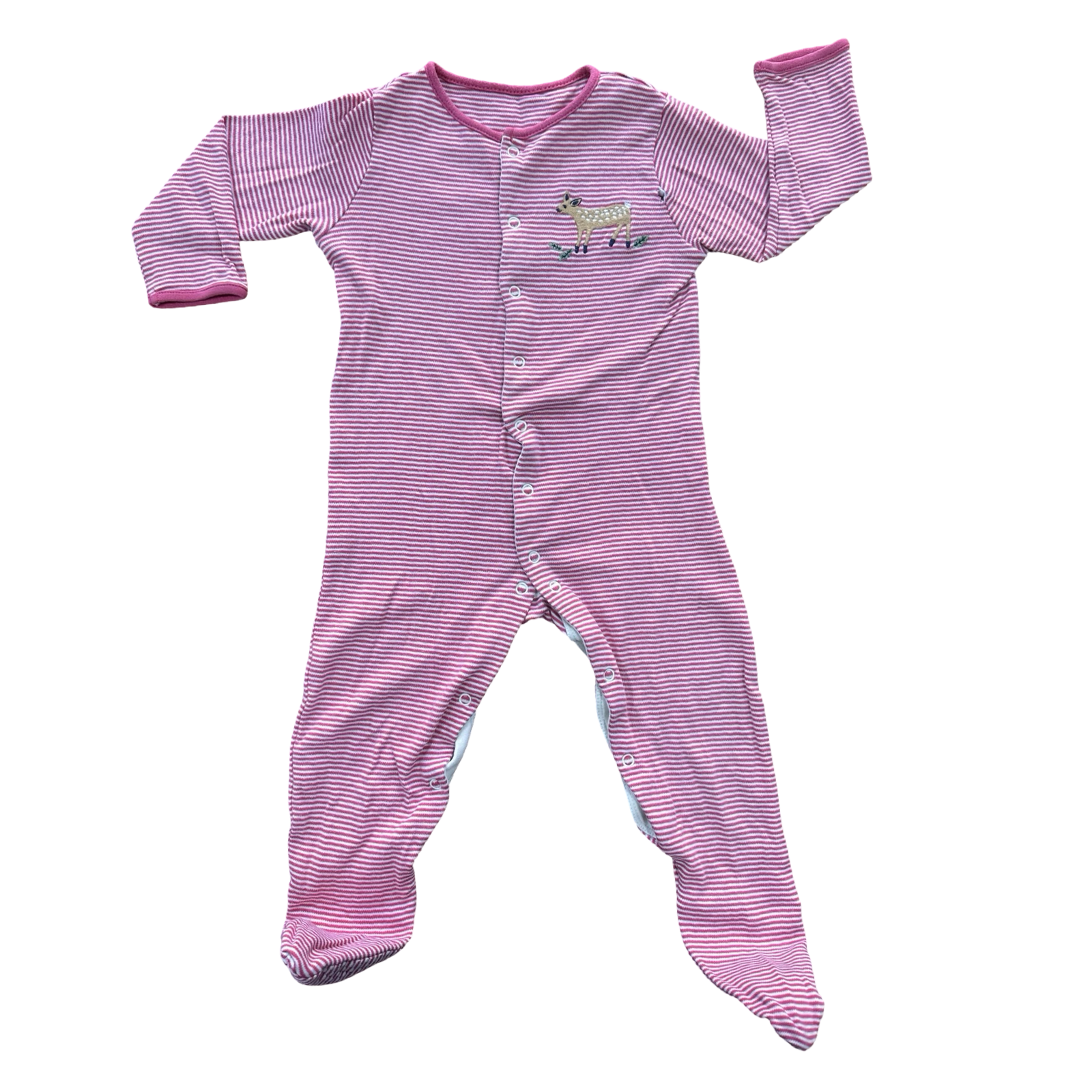 12-18M Pink & White Stripe Deer Babygrow - John Lewis