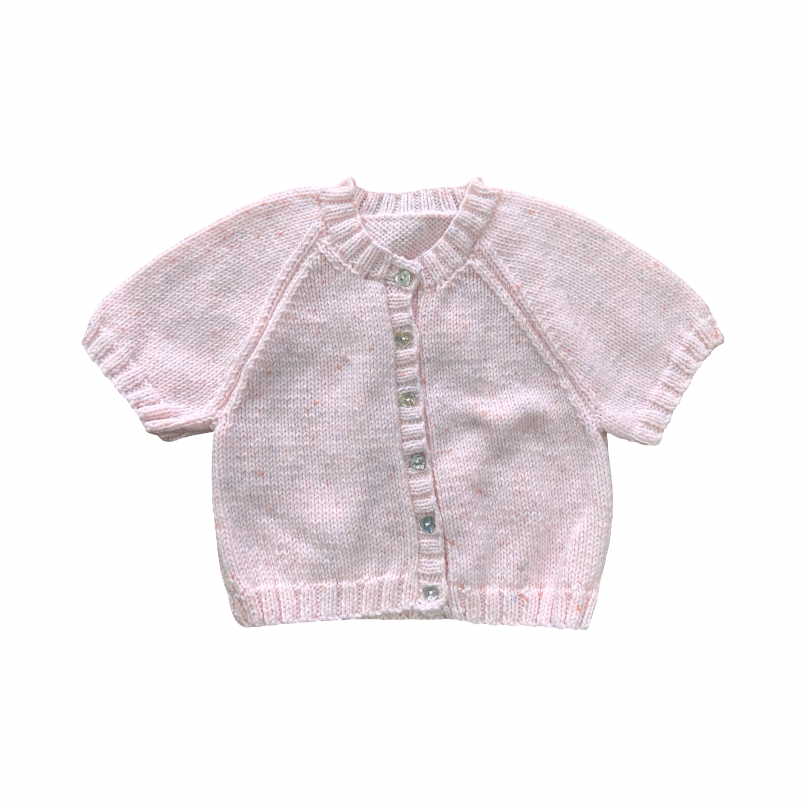 12-18M Pink Knitted Cardigan - Short Sleeve - Handmade