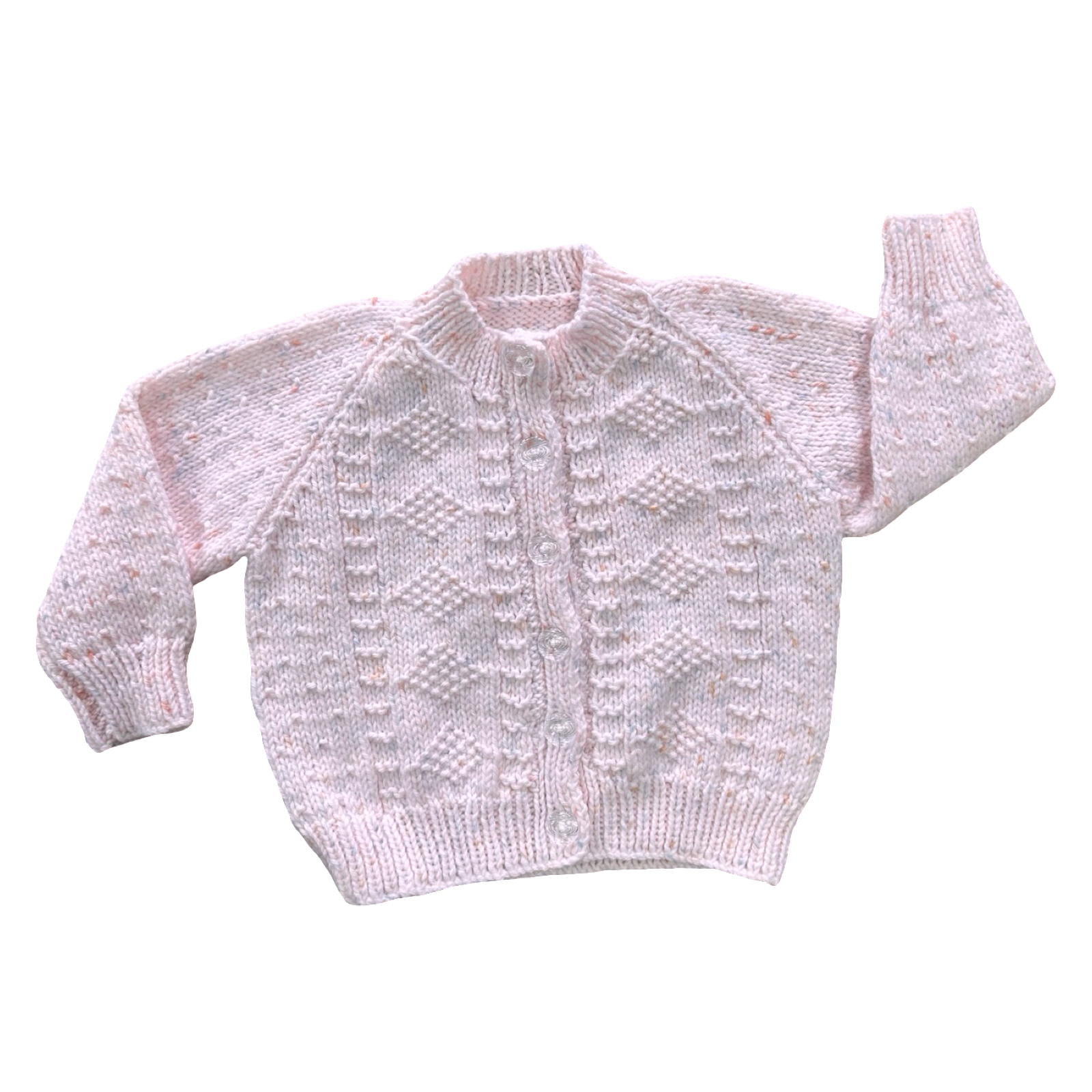 12-18M Pink Knitted Long Sleeve Cardigan - Handmade