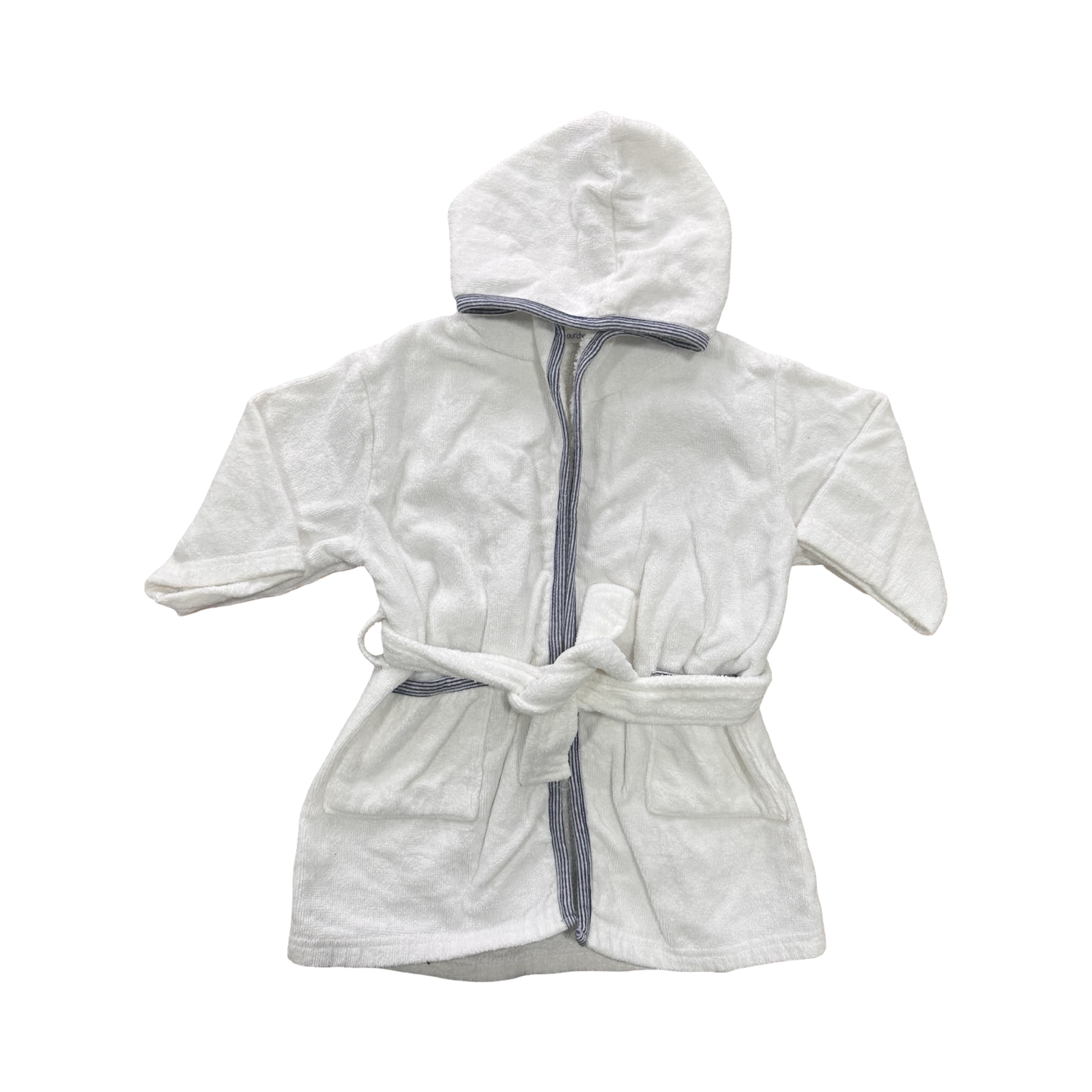 12-18M White Cotton Bath Robe with Blue Trim - bout'chou