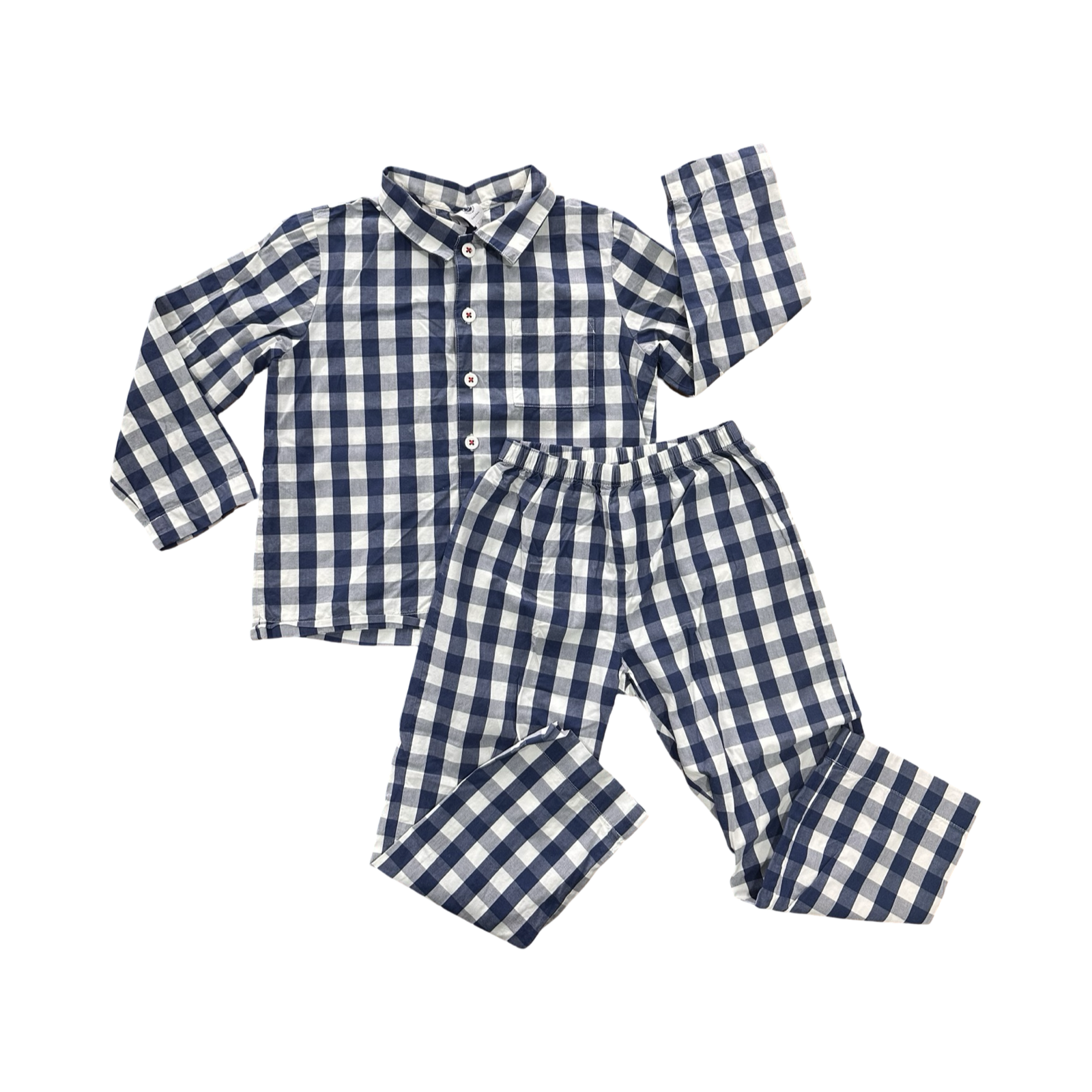 5Y White & Navy Check Cotton Pyjama Set - Petit Bateau