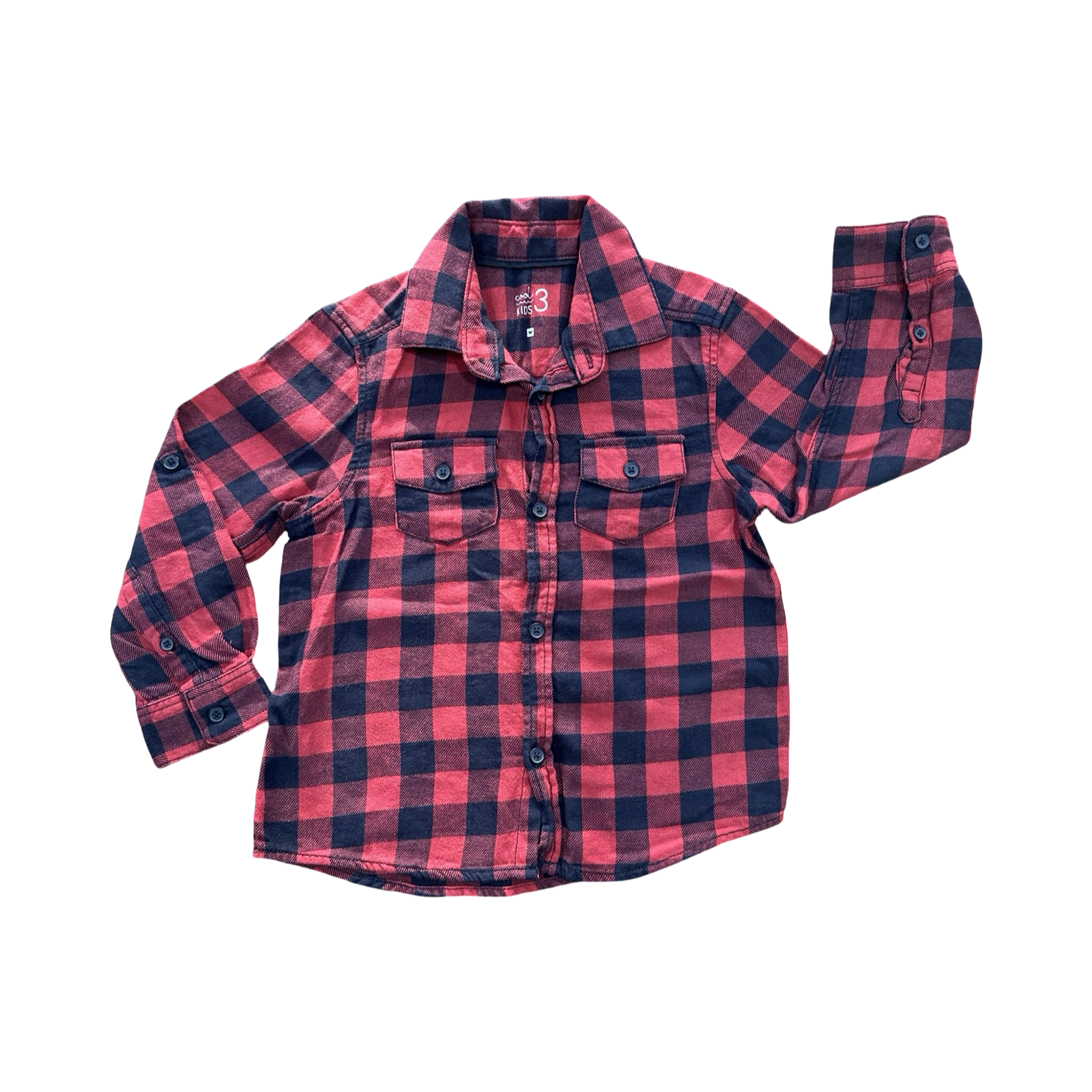3Y Red & Black Check Long Sleeve Button & Collar Shirt - Woolworths